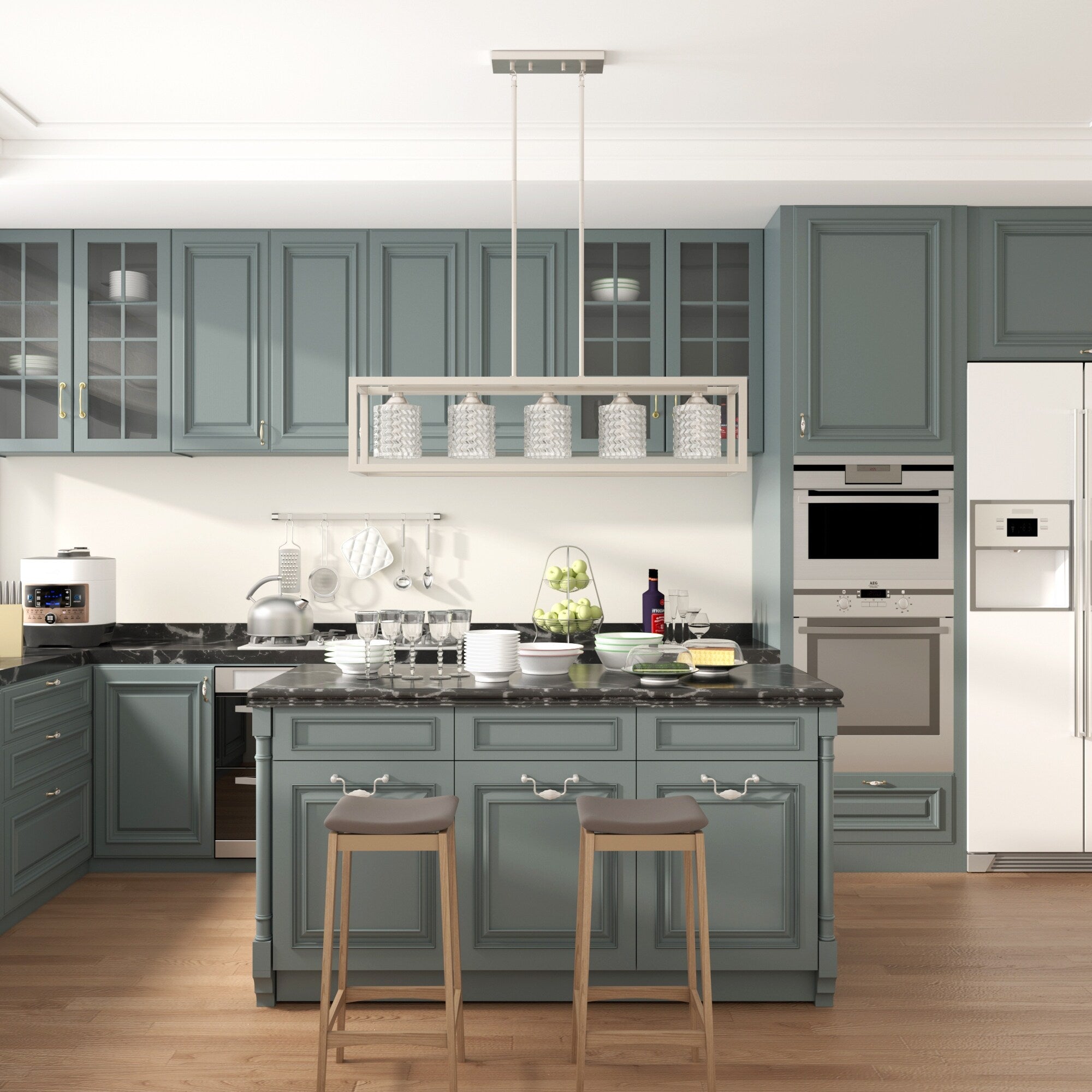 Lustre rectangulaire en cristal moderne de 37 pouces à 5 lumières pour salle à manger - 37 pouces