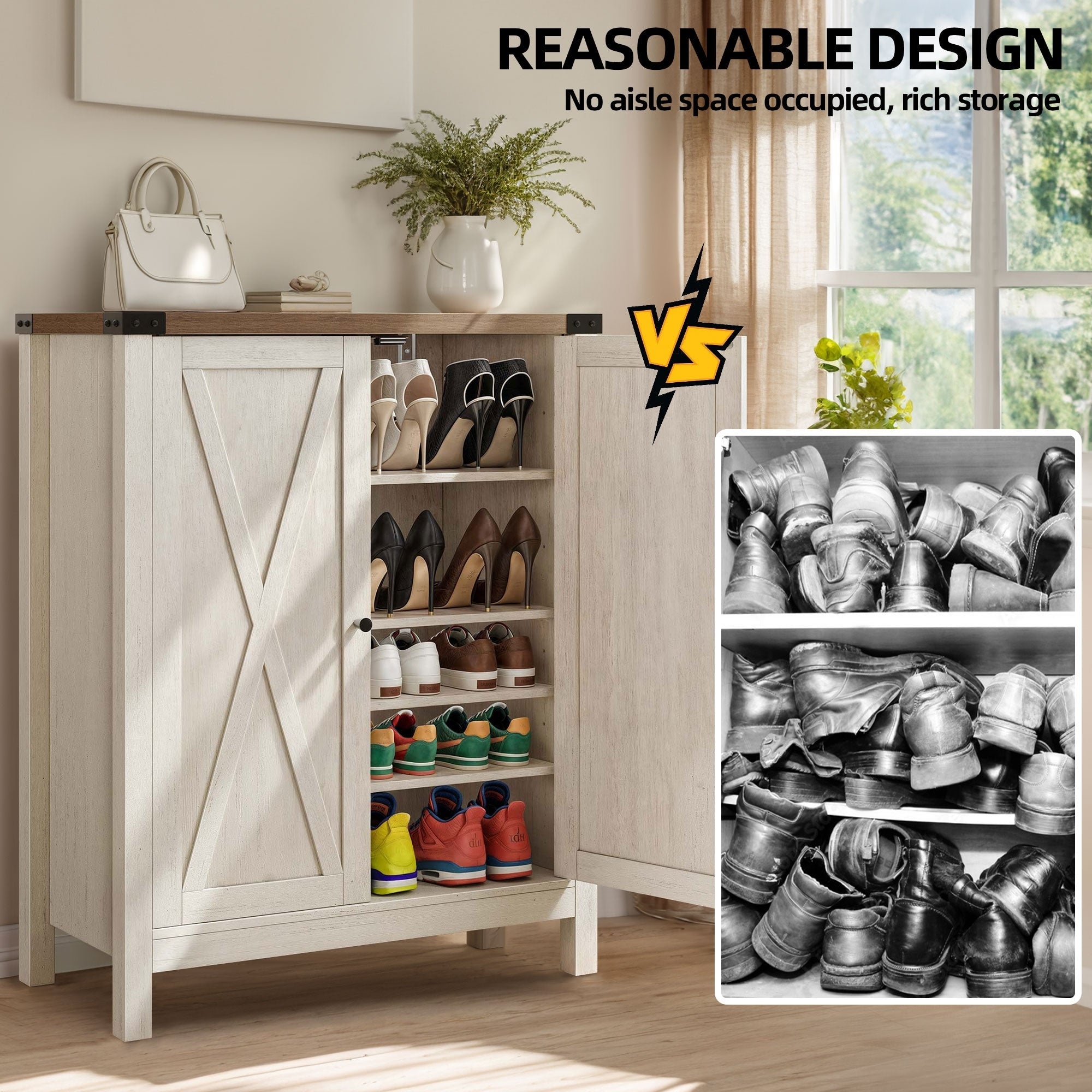 Meuble de rangement à chaussures Moasis à 5 niveaux pour 20 paires de chaussures avec portes doubles pour l'entrée