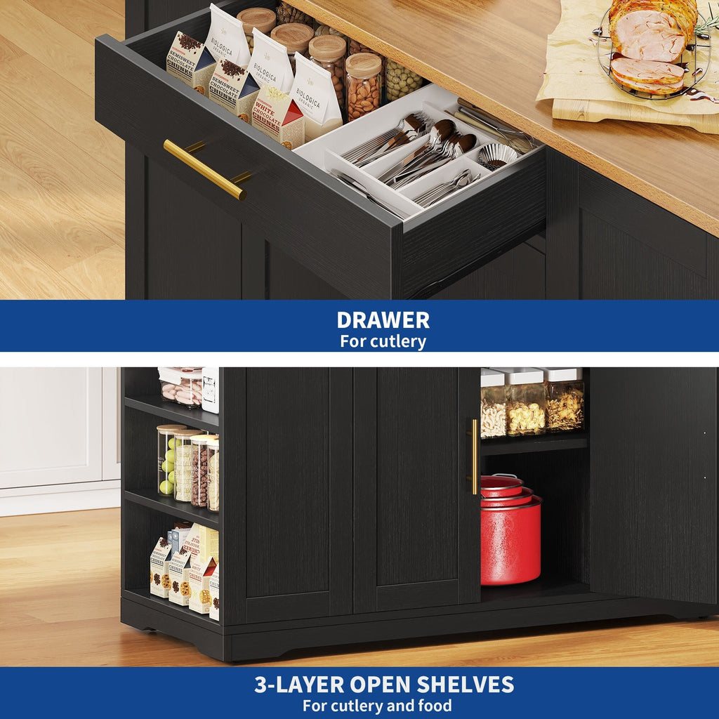 Meuble de rangement pour îlot de cuisine roulant Moasis de 53 pouces, chariot de cuisine mobile portable