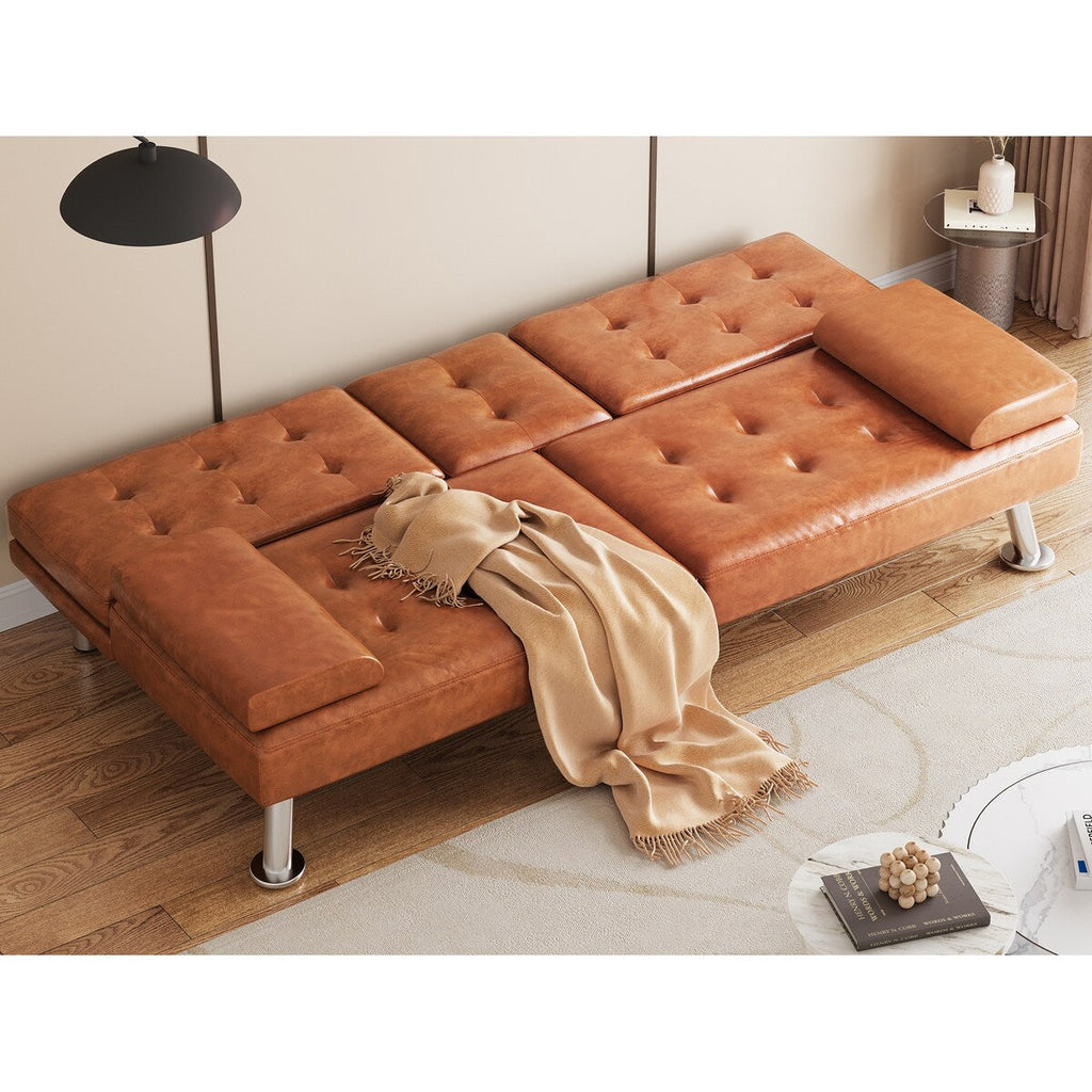 Canapé-lit futon pliable en similicuir Moasis - 64 L x 30 l x 26 H