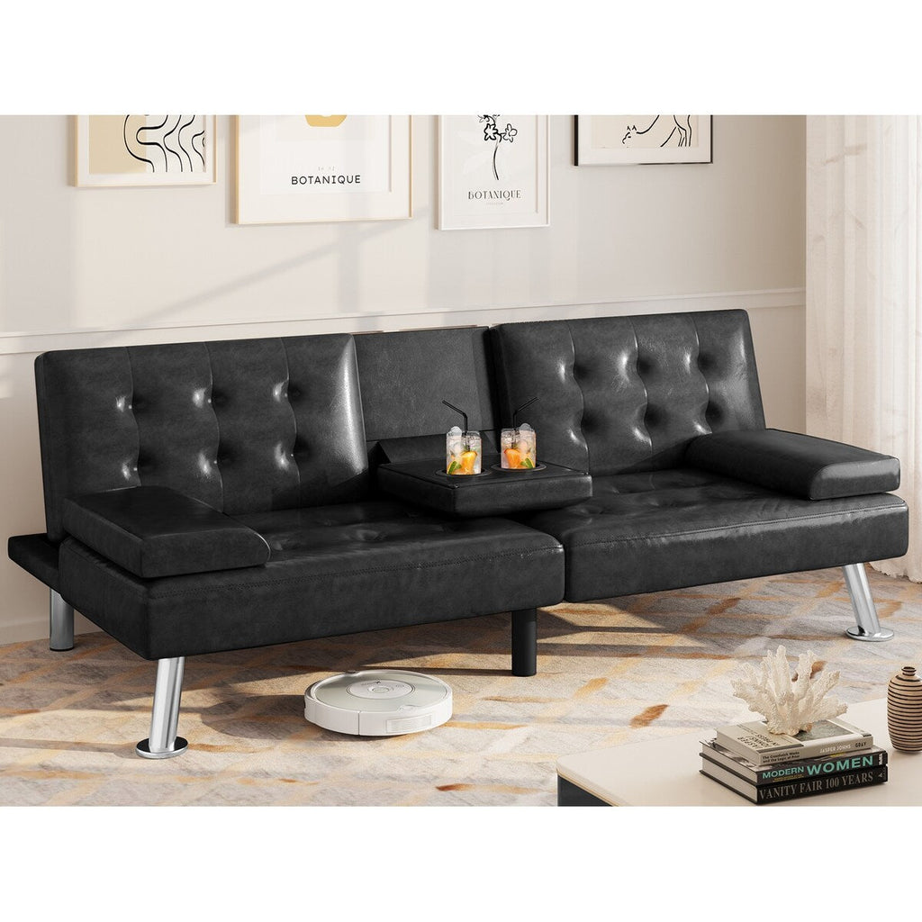Canapé-lit futon pliable en similicuir Moasis - 64 L x 30 l x 26 H