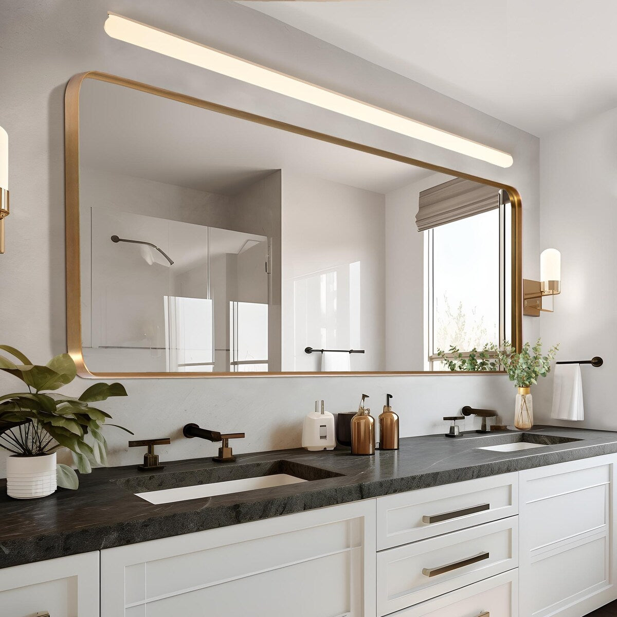 Miroir mural rectangulaire profond et moderne en alliage d'aluminium - 71 x 28 cm