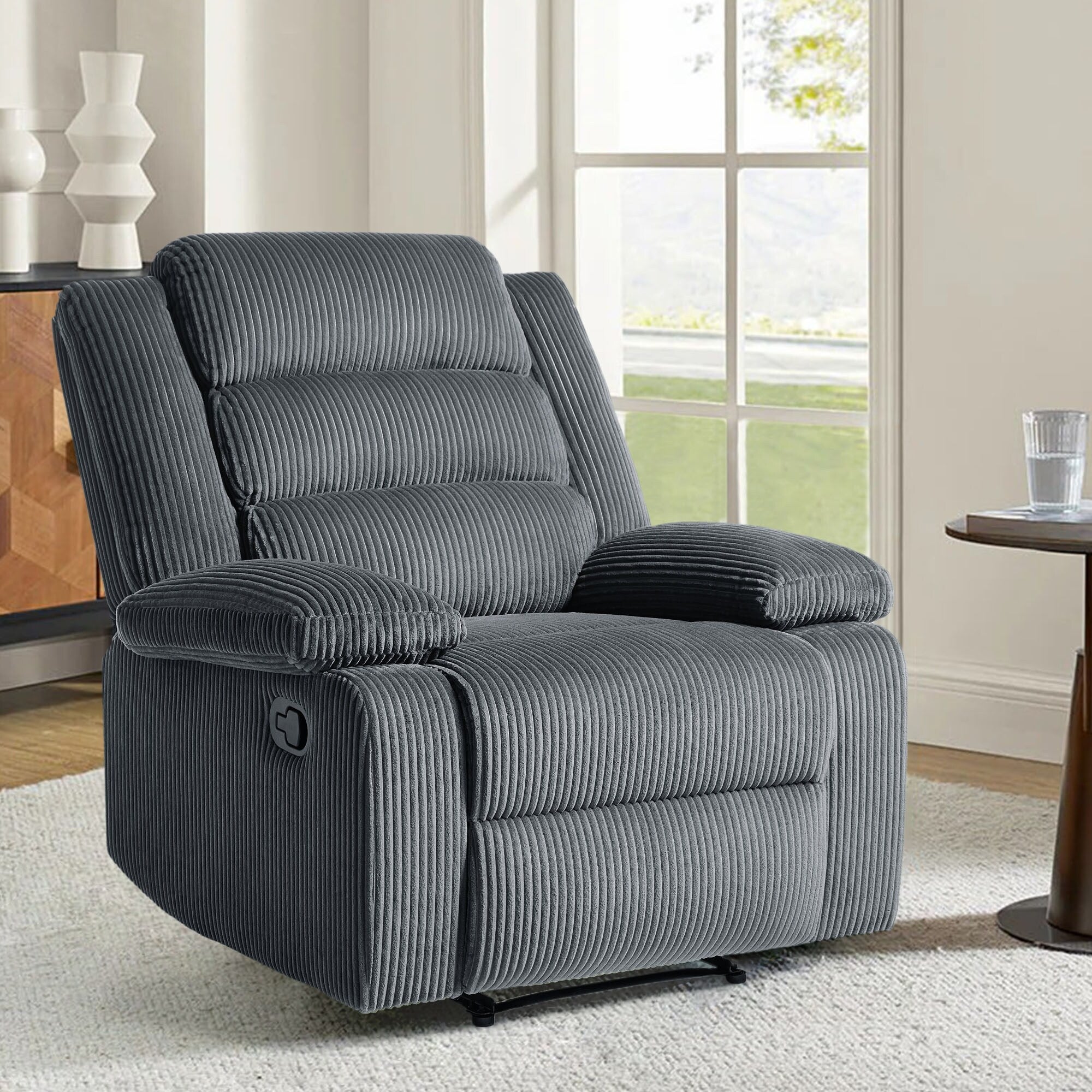 Fauteuil inclinable manuel moderne en velours côtelé, fauteuil inclinable réglable avec accoudoirs larges