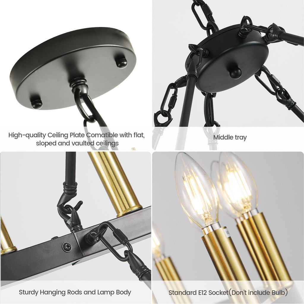 Lustre de ferme moderne à 2 niveaux, lustre rond en forme de roue de chariot, grand plafonnier haut.