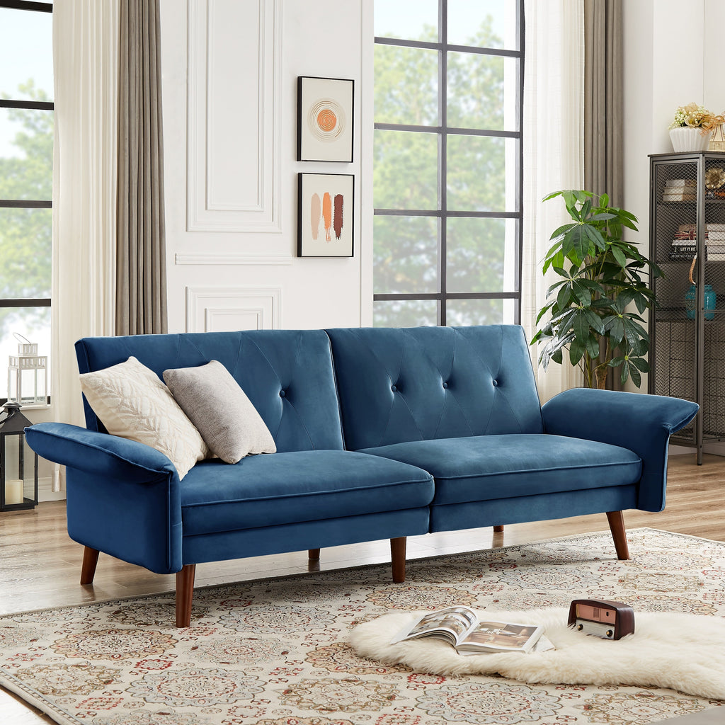 Canapé-lit futon moderne, canapé-lit convertible avec pieds fuselés en bois, 78,35 po, petit canapé à dossier divisé pour salon