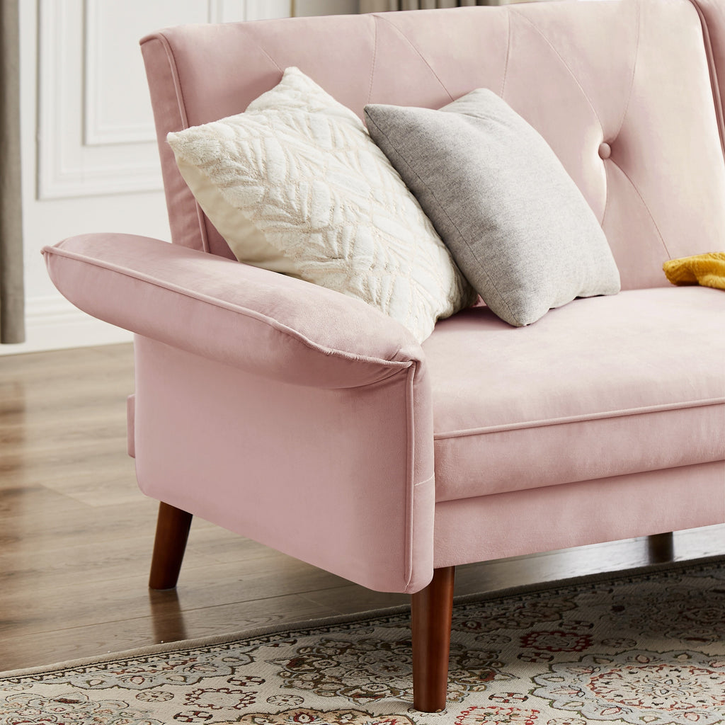 Canapé-lit futon moderne, canapé-lit convertible avec pieds fuselés en bois, 78,35 po, petit canapé à dossier divisé pour salon