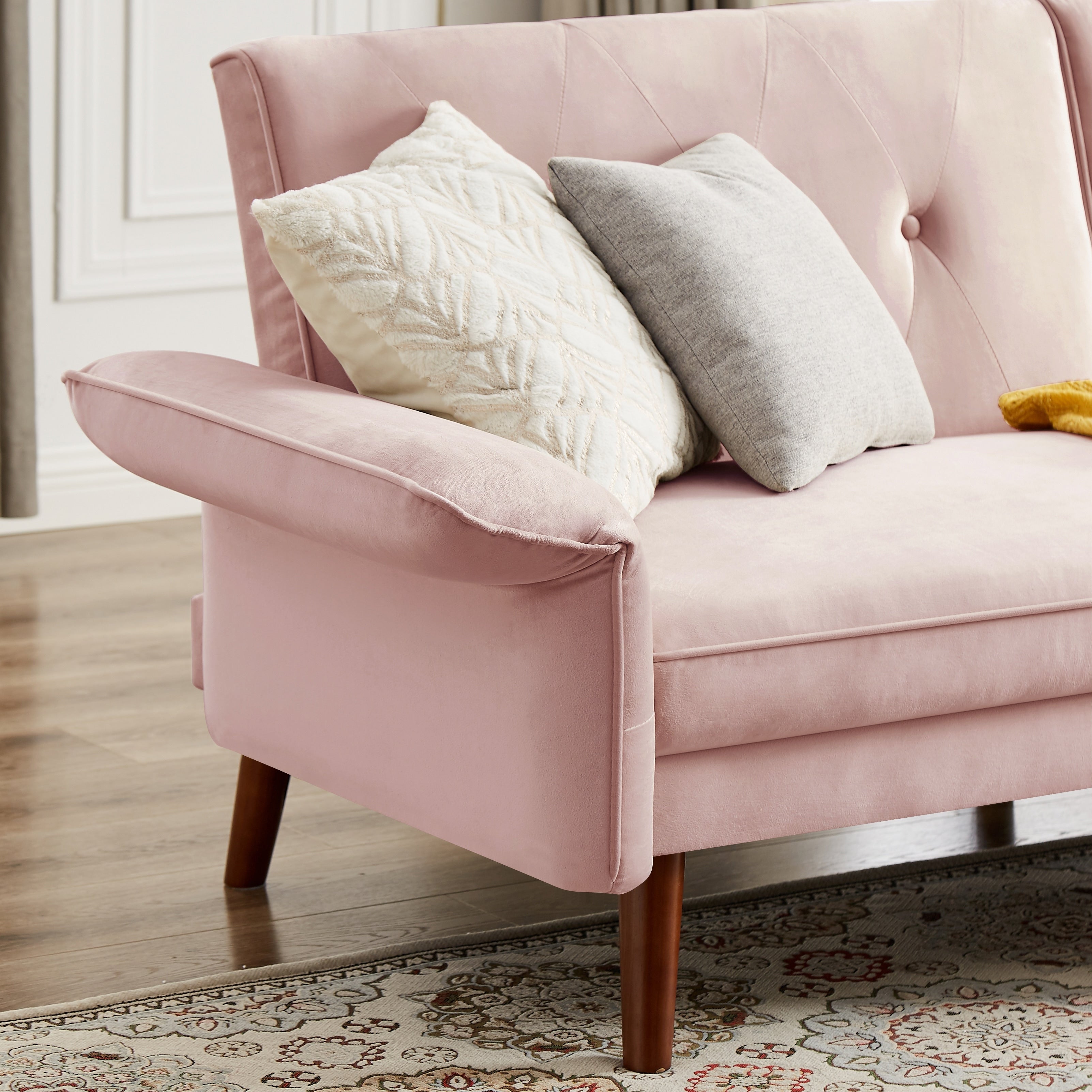 Canapé-lit futon moderne, canapé-lit convertible avec pieds fuselés en bois, 78,35 po, petit canapé à dossier divisé pour salon