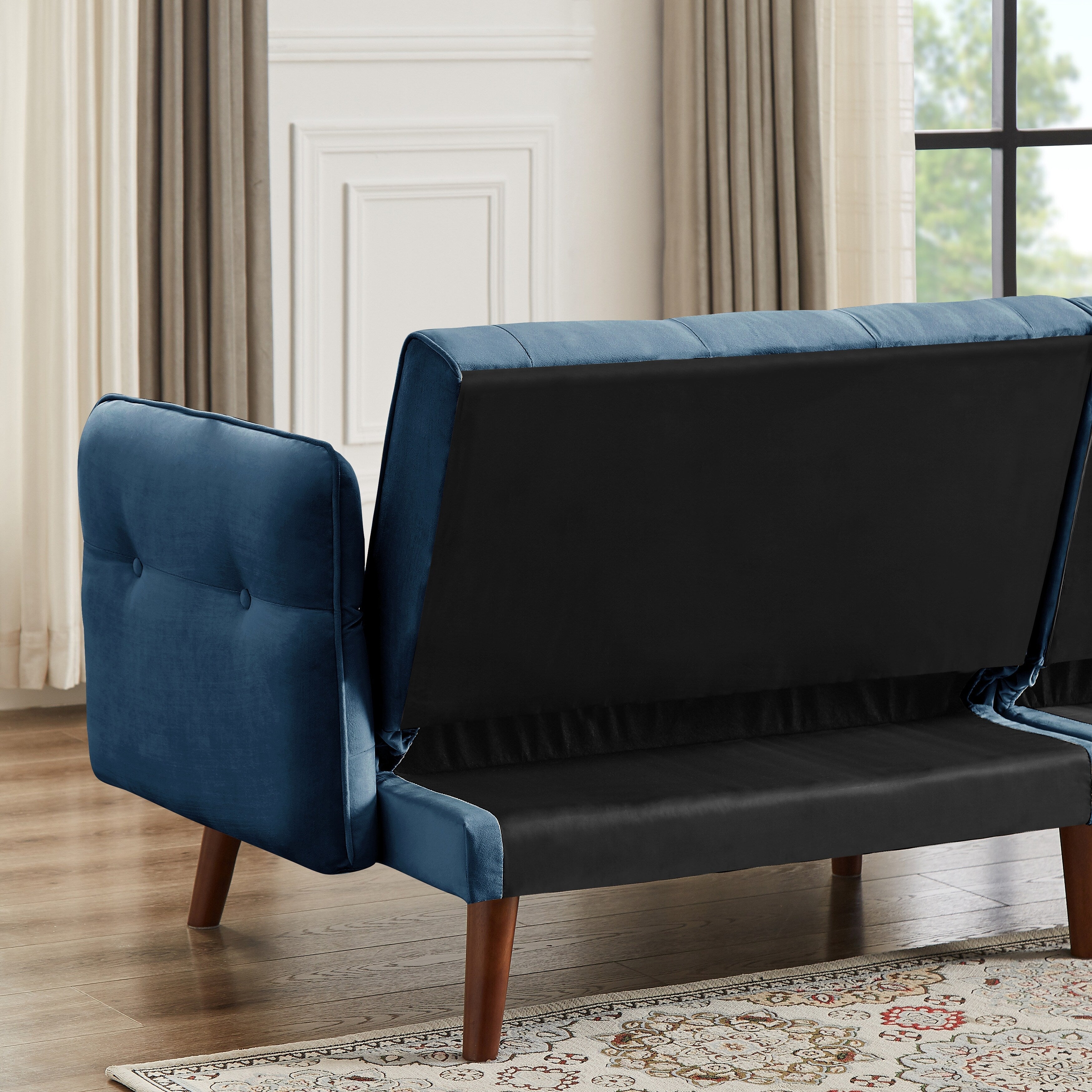 Canapé-lit futon moderne, canapé-lit convertible avec pieds fuselés en bois, 78,35 po, petit canapé à dossier divisé pour salon