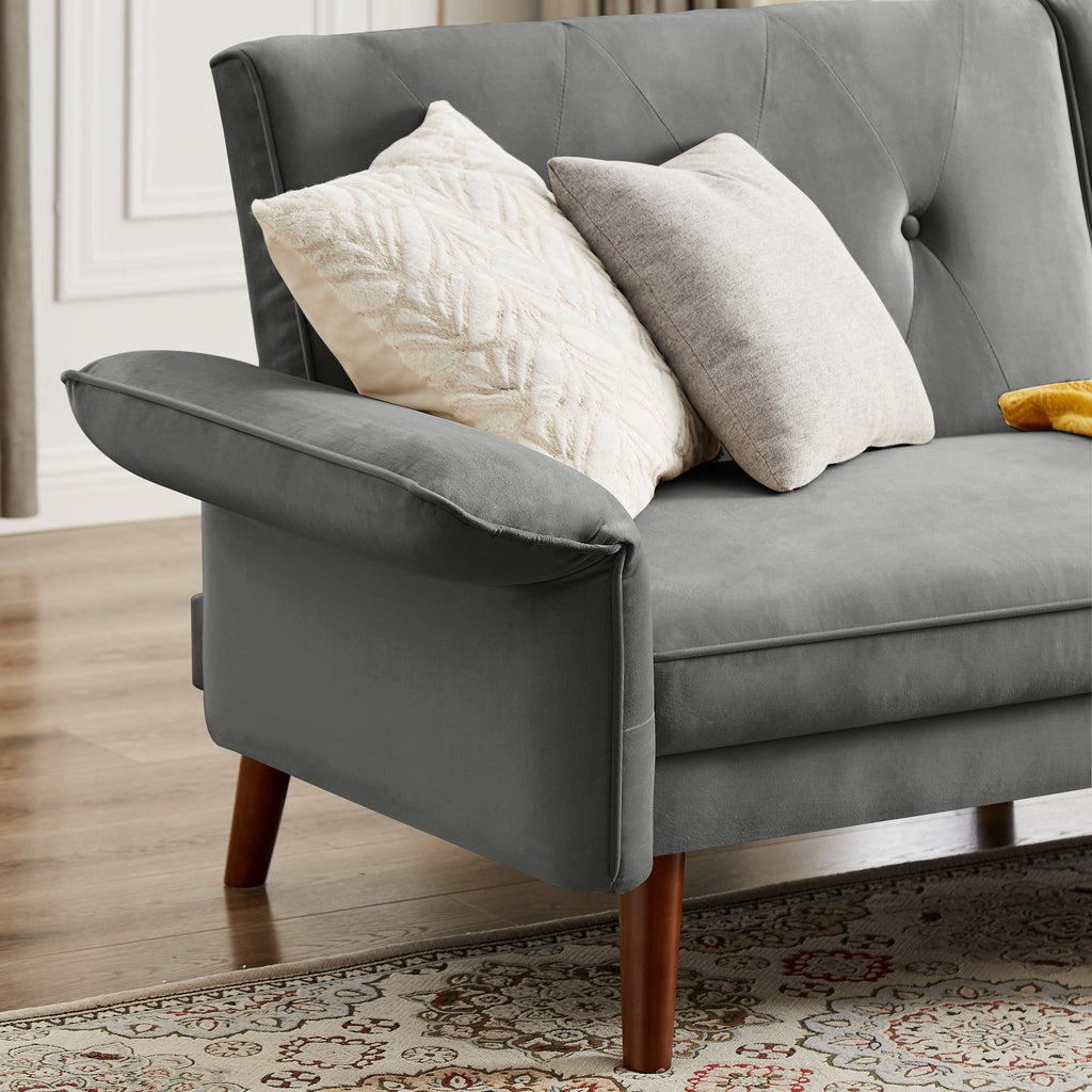 Canapé-lit futon moderne, canapé-lit convertible avec pieds fuselés en bois, 78,35 po, petit canapé à dossier divisé pour salon