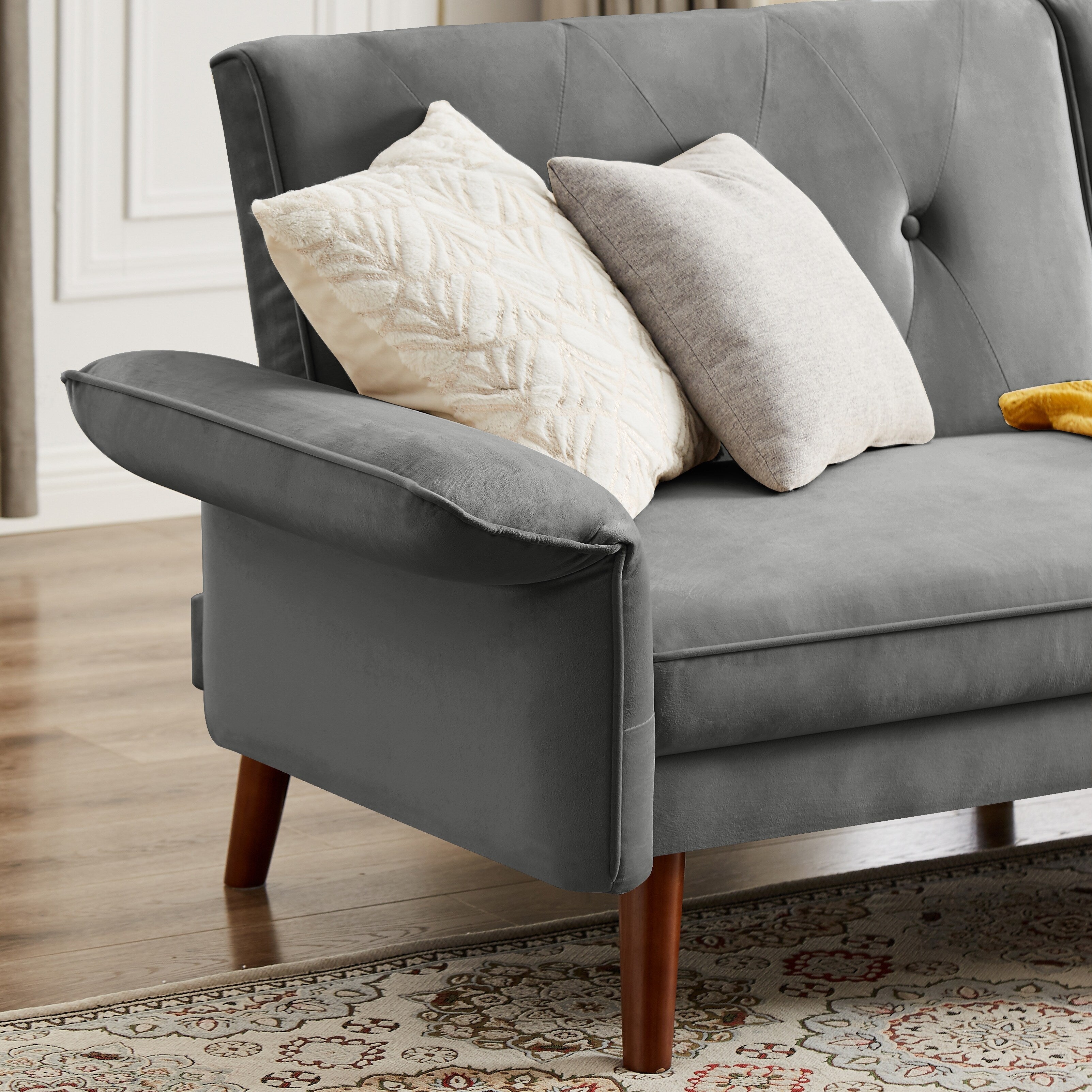 Canapé-lit futon moderne, canapé-lit convertible avec pieds fuselés en bois, 78,35 po, petit canapé à dossier divisé pour salon