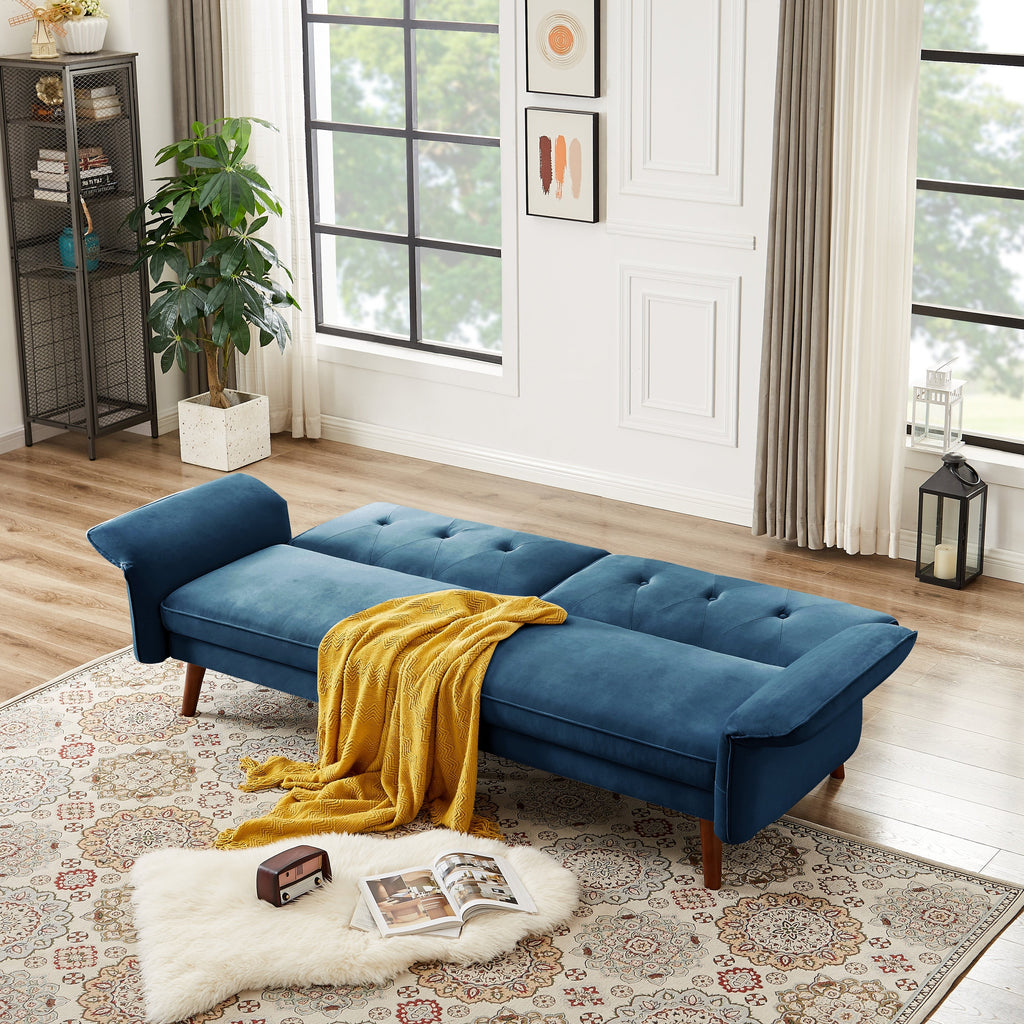 Canapé-lit futon moderne, canapé-lit convertible avec pieds fuselés en bois, 78,35 po, petit canapé à dossier divisé pour salon