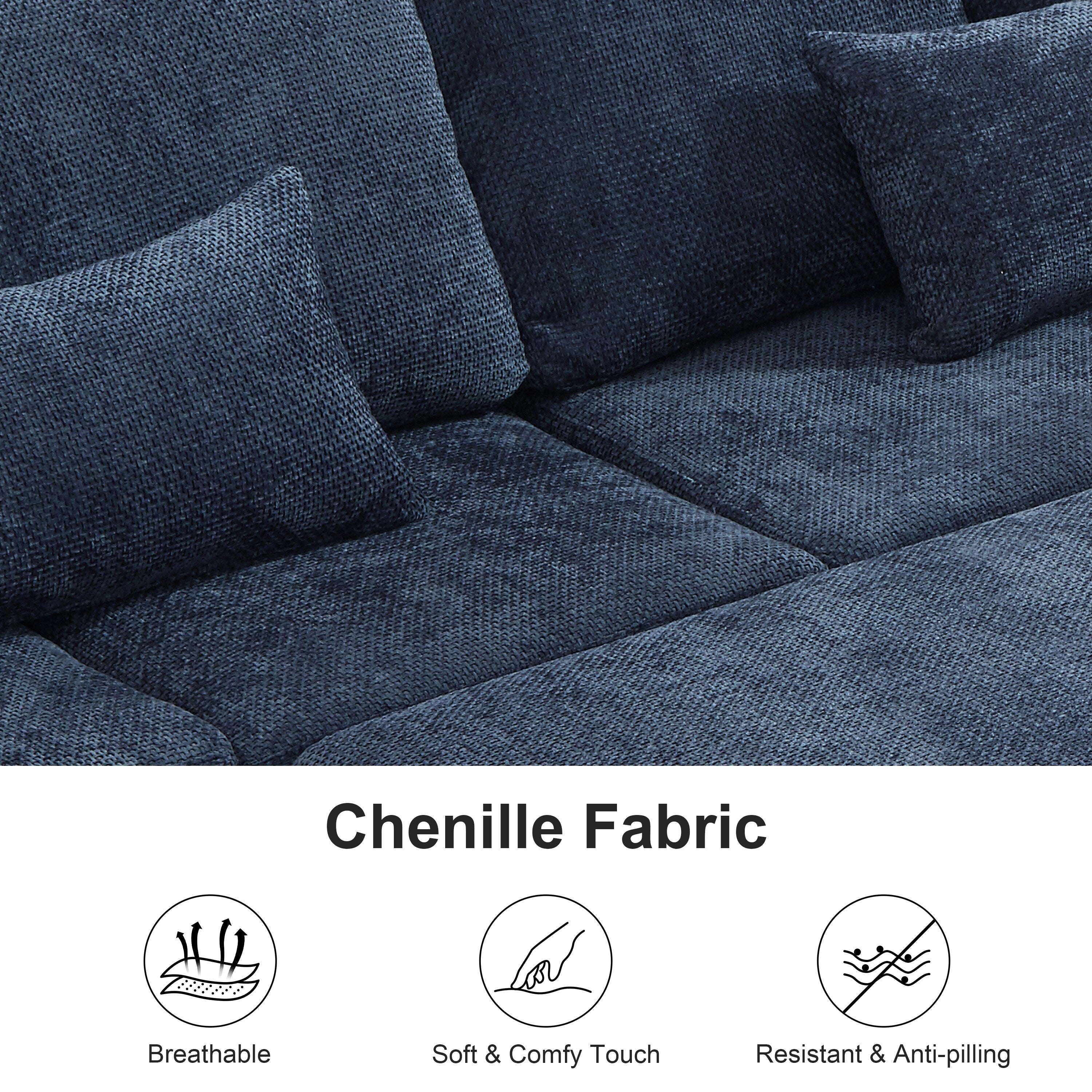 Canapé sectionnel moderne en chenille en forme de L avec canapé-lit gigogne, sièges de rangement, pouf et 2 oreillers pour le salon