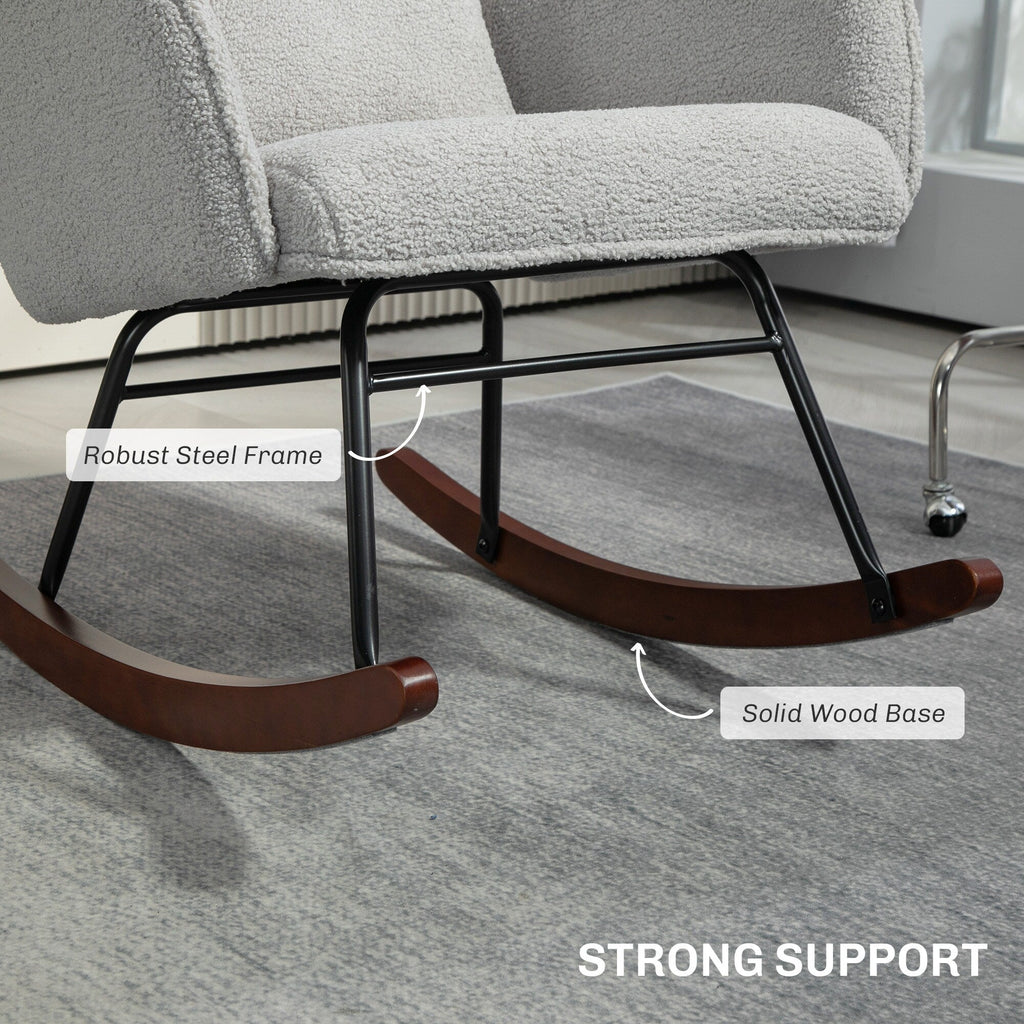 Fauteuil à bascule rembourré moderne avec dossier haut, appui-tête et coussin lombaire pour salon ou chambre à coucher