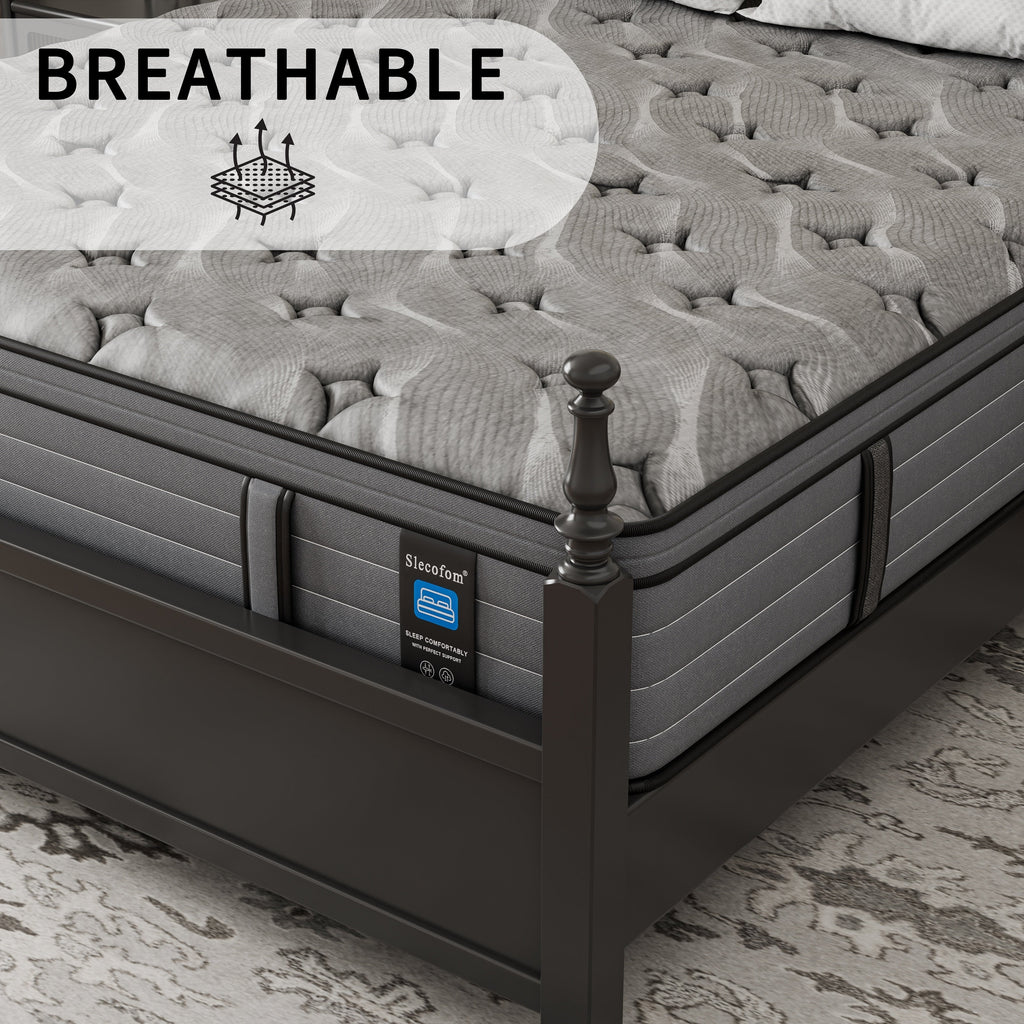 Matelas hybride Modland 14 pouces, plateau Euro - Mousse CertiPUR-US ignifuge pour soulager les maux de dos, lit simple/double/queen/king size