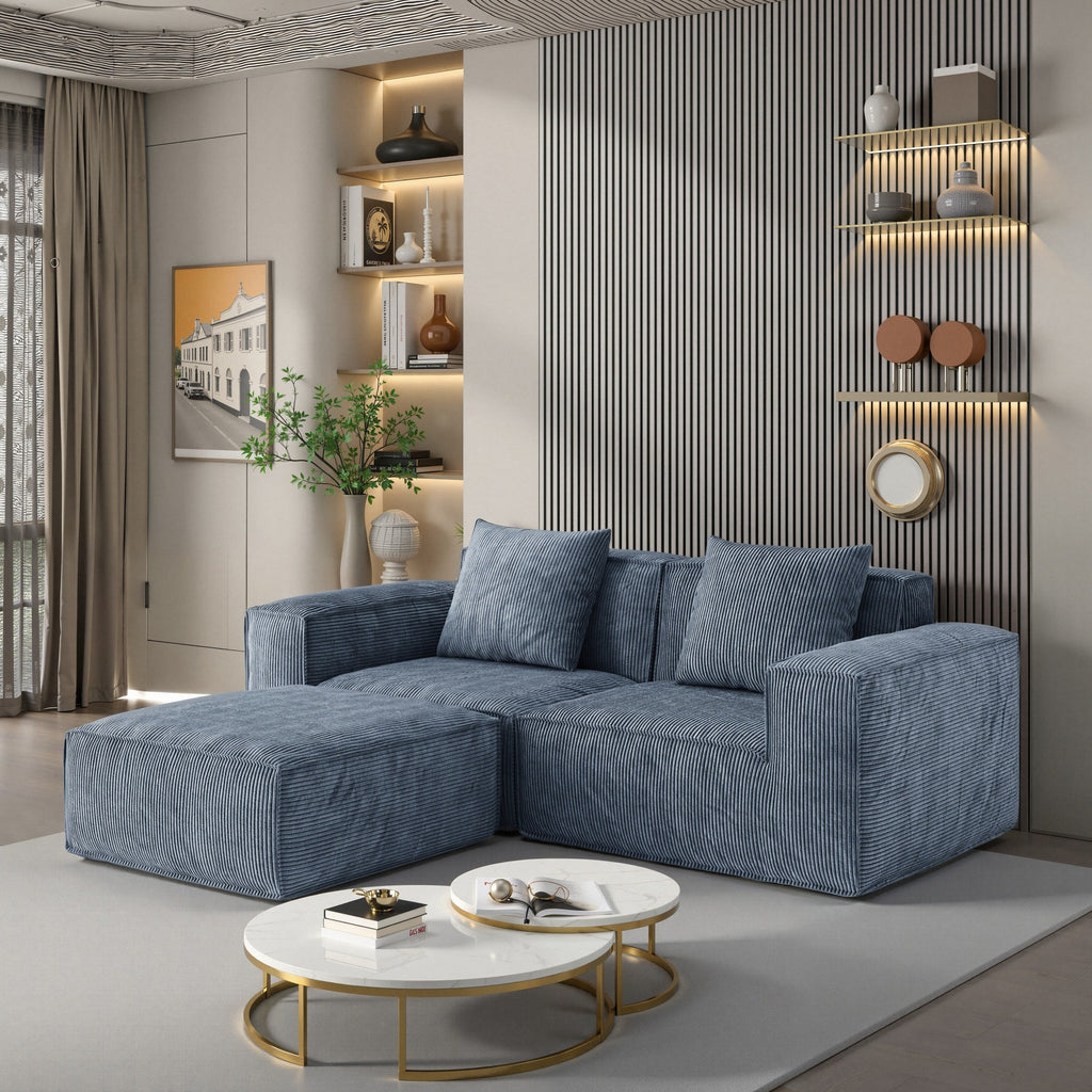 Canapé convertible modulable 2 places en velours côtelé gris