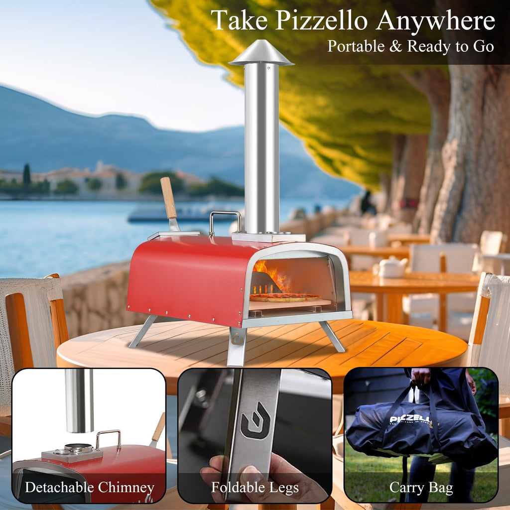 Four à pizza extérieur multicombustible, machine à pizza cuite sur pierre avec brûleur à gaz et boîte à bois - 12 pouces