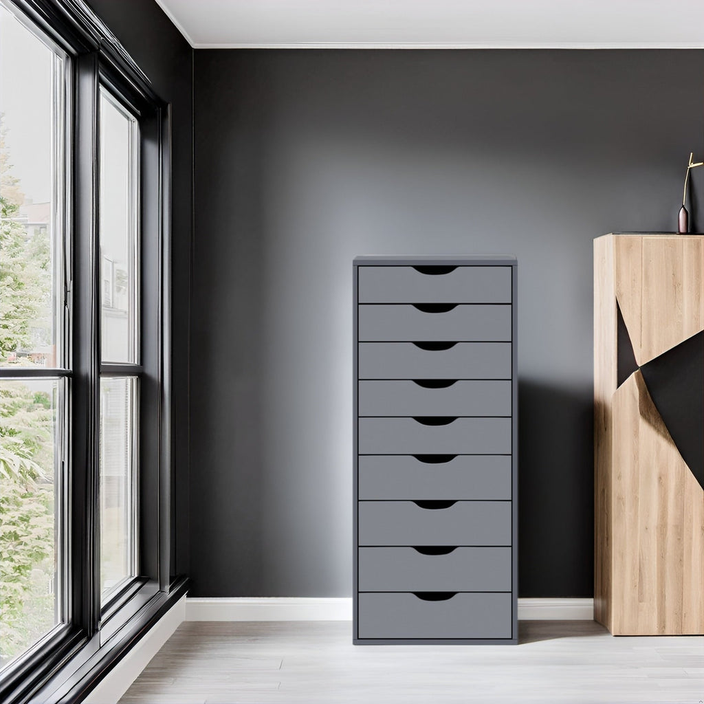 Armoire étroite en bois à 9 tiroirs avec tiroirs coulissants en douceur et étagère de rangement supérieure