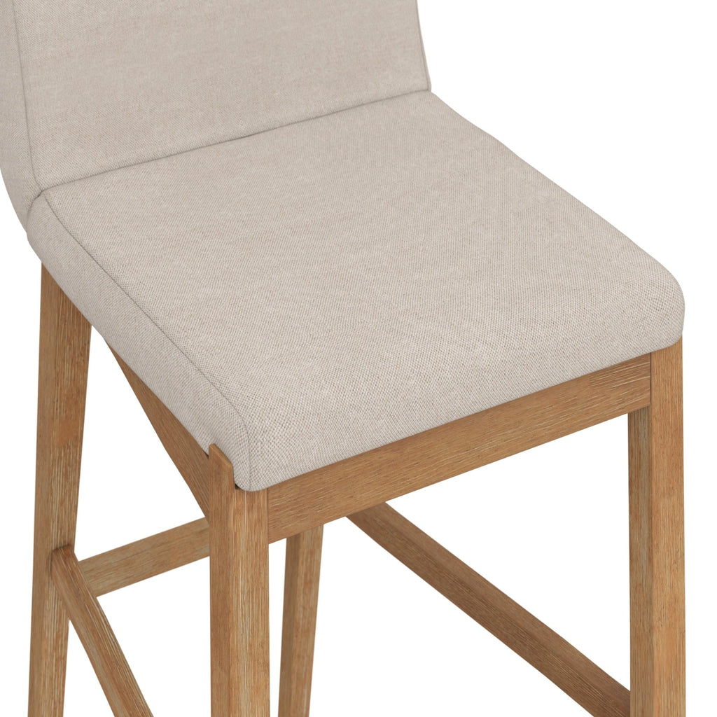 Tabouret de bar moderne Gracie, chaise rembourrée en boucle et pieds en bois brossé