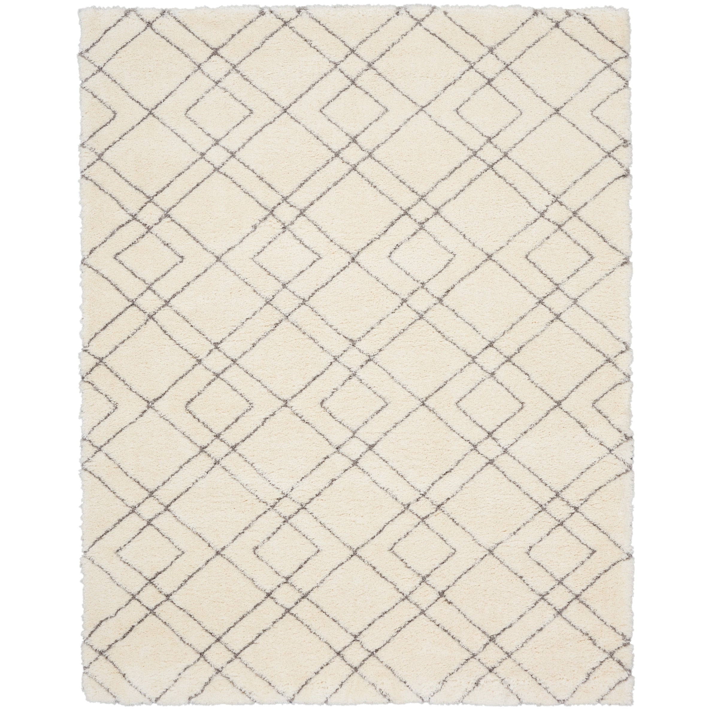 Tapis Nourison luxueux à poils longs et ultra moelleux, motif géométrique abstrait