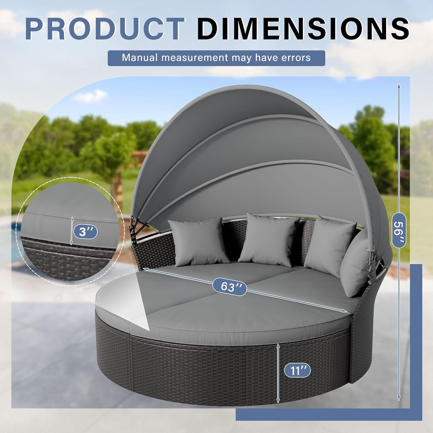 Ensemble de conversation pour patio extérieur Nuon 4 pièces/5 pièces, ensemble de méridienne en osier avec auvent par Havenside Home