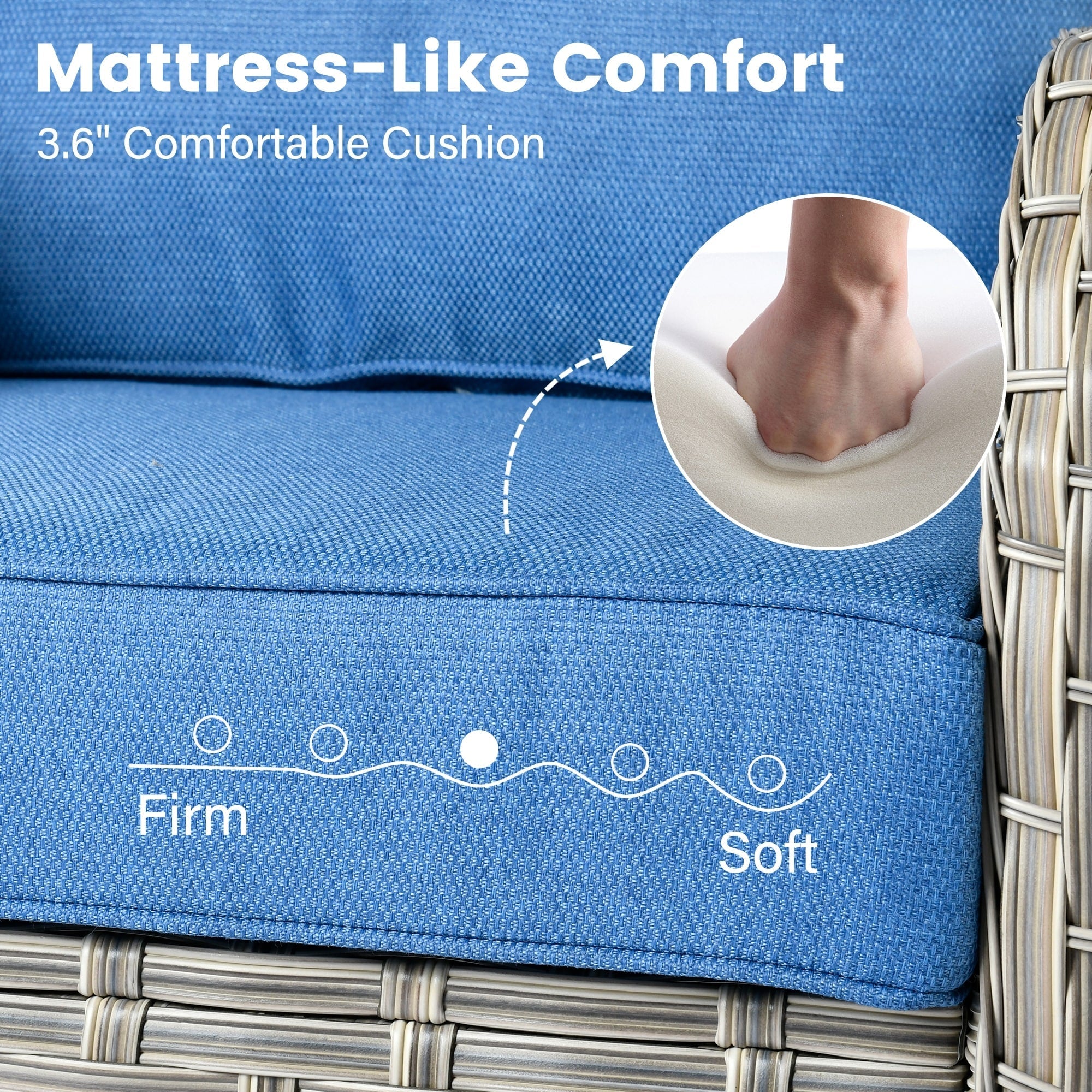 Ensemble de 9 chaises pivotantes d'extérieur en osier OVIOS avec table à feu