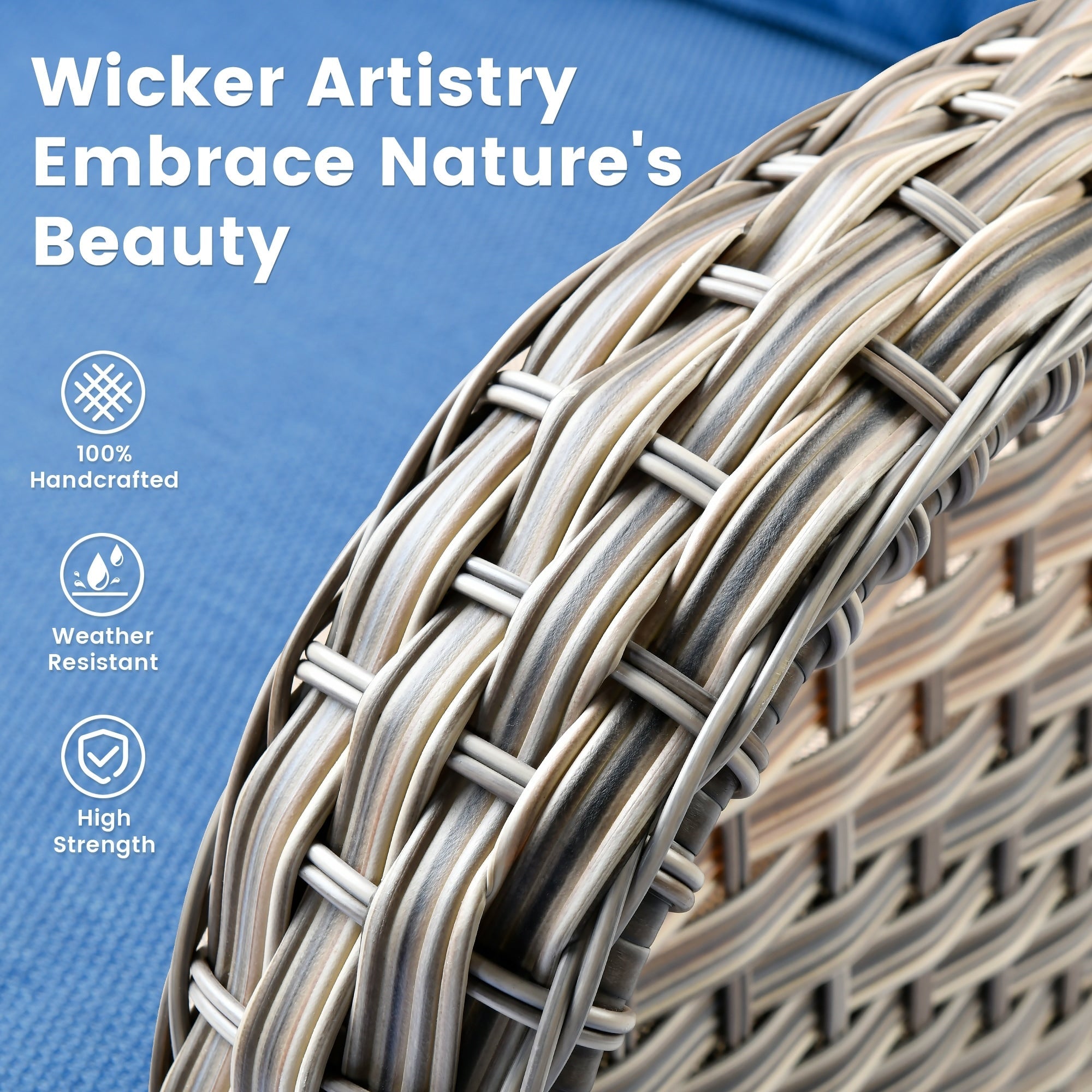 Ensemble de 9 chaises pivotantes d'extérieur en osier OVIOS avec table à feu