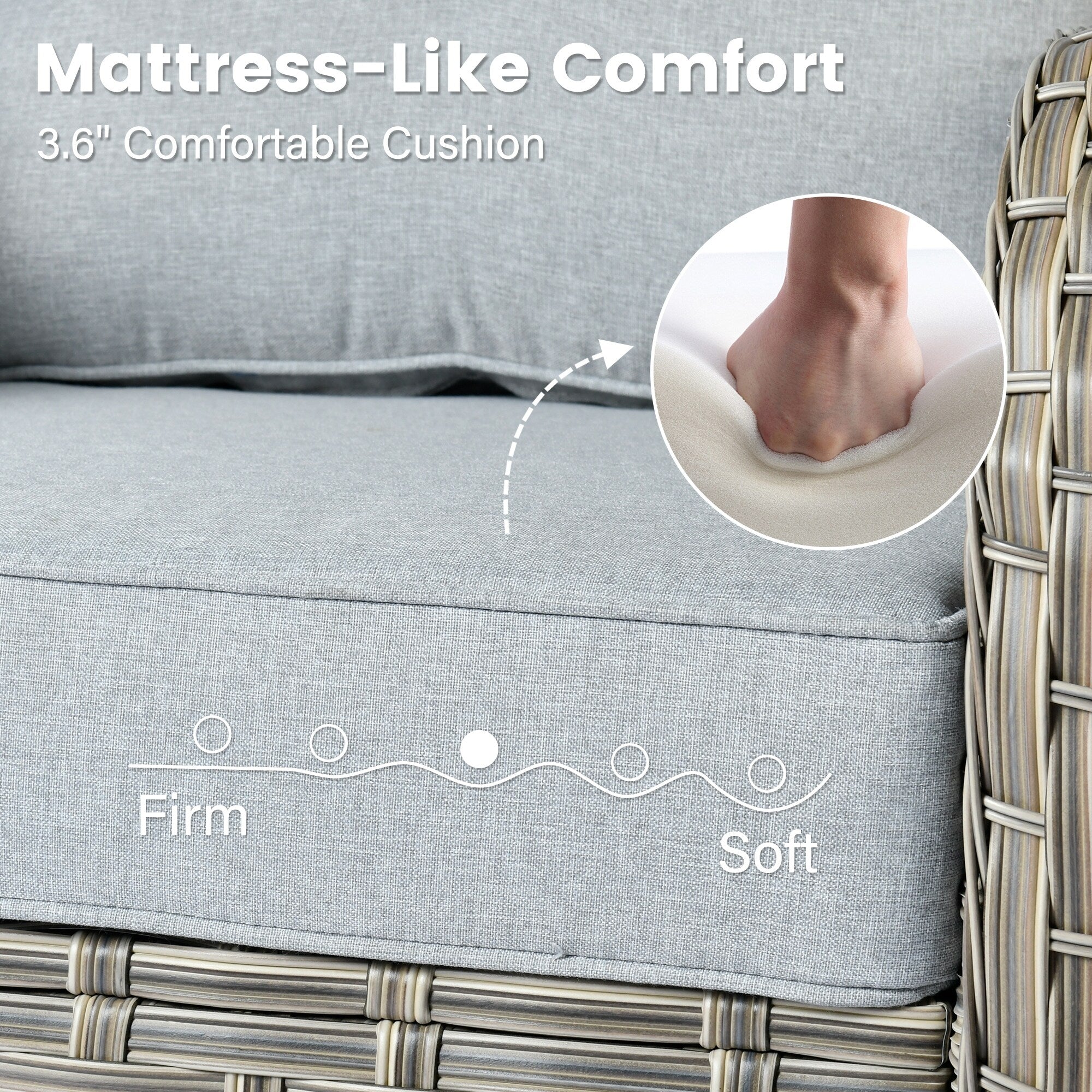 Ensemble de 9 chaises pivotantes d'extérieur en osier OVIOS avec table à feu