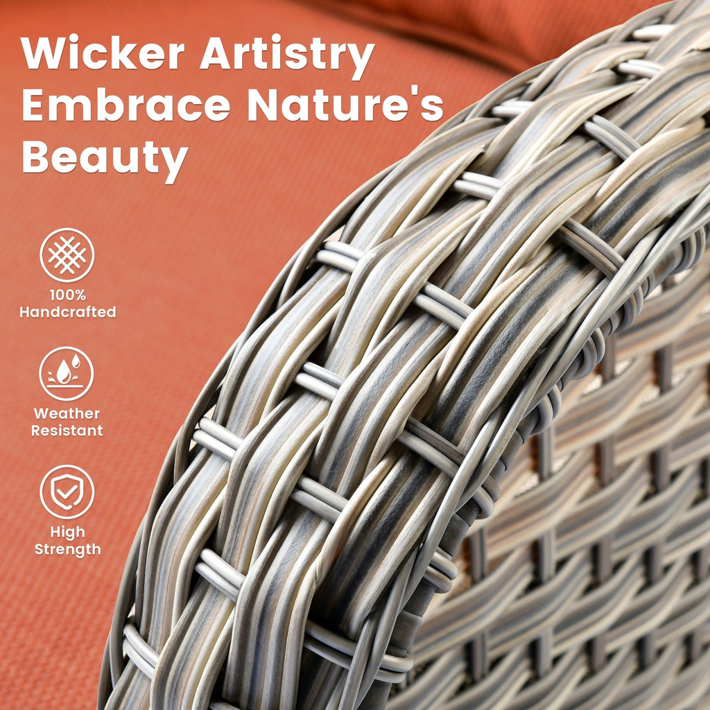 Ensemble de 9 chaises pivotantes d'extérieur en osier OVIOS avec table à feu