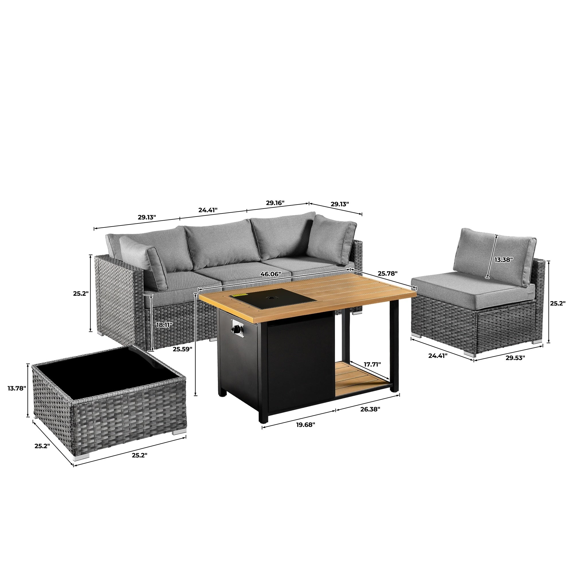 Ensemble de salon sectionnel OVIOS en osier à siège profond, 11 pièces, chaises pivotantes, foyer