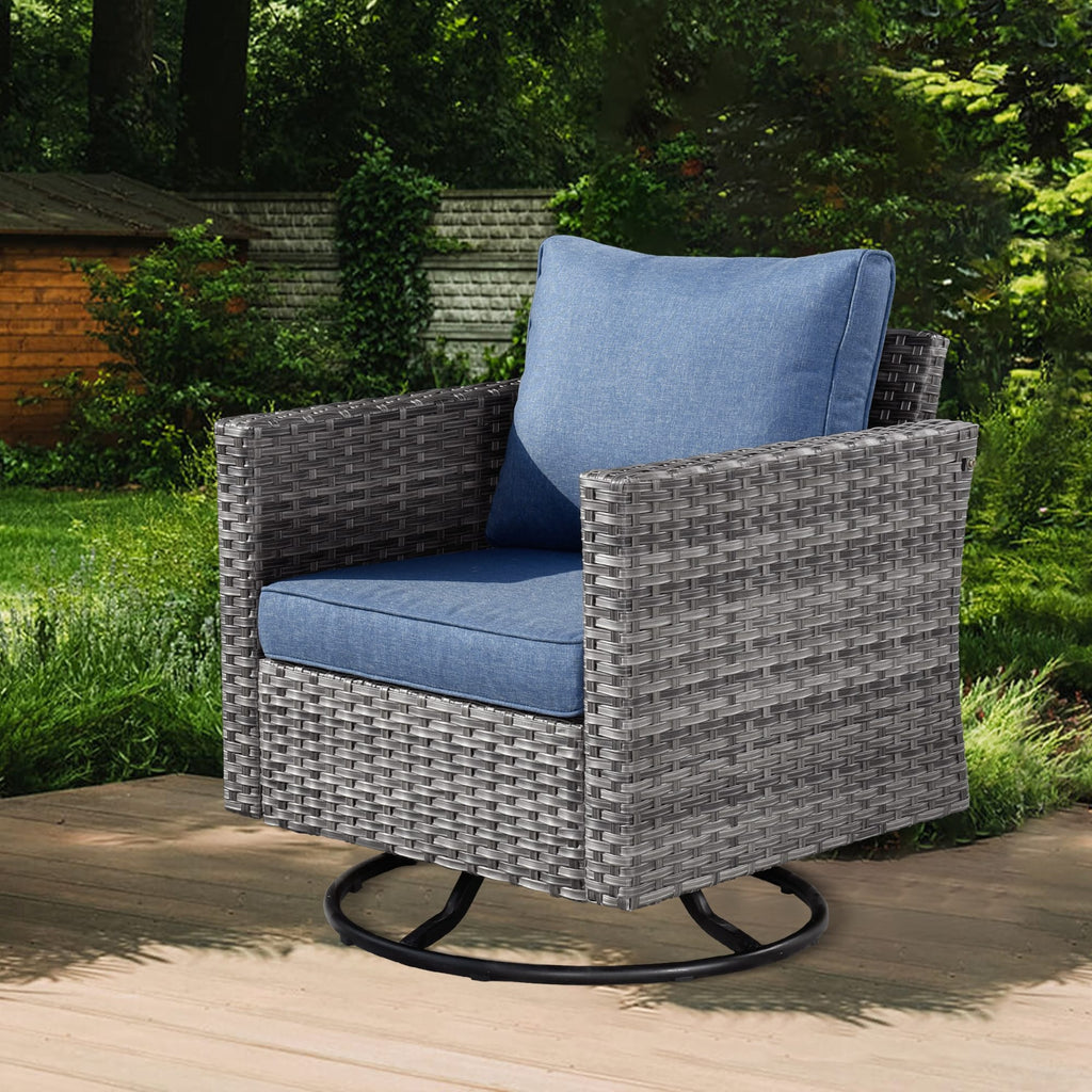 Ensemble de salon sectionnel OVIOS en osier à siège profond, 11 pièces, chaises pivotantes, foyer