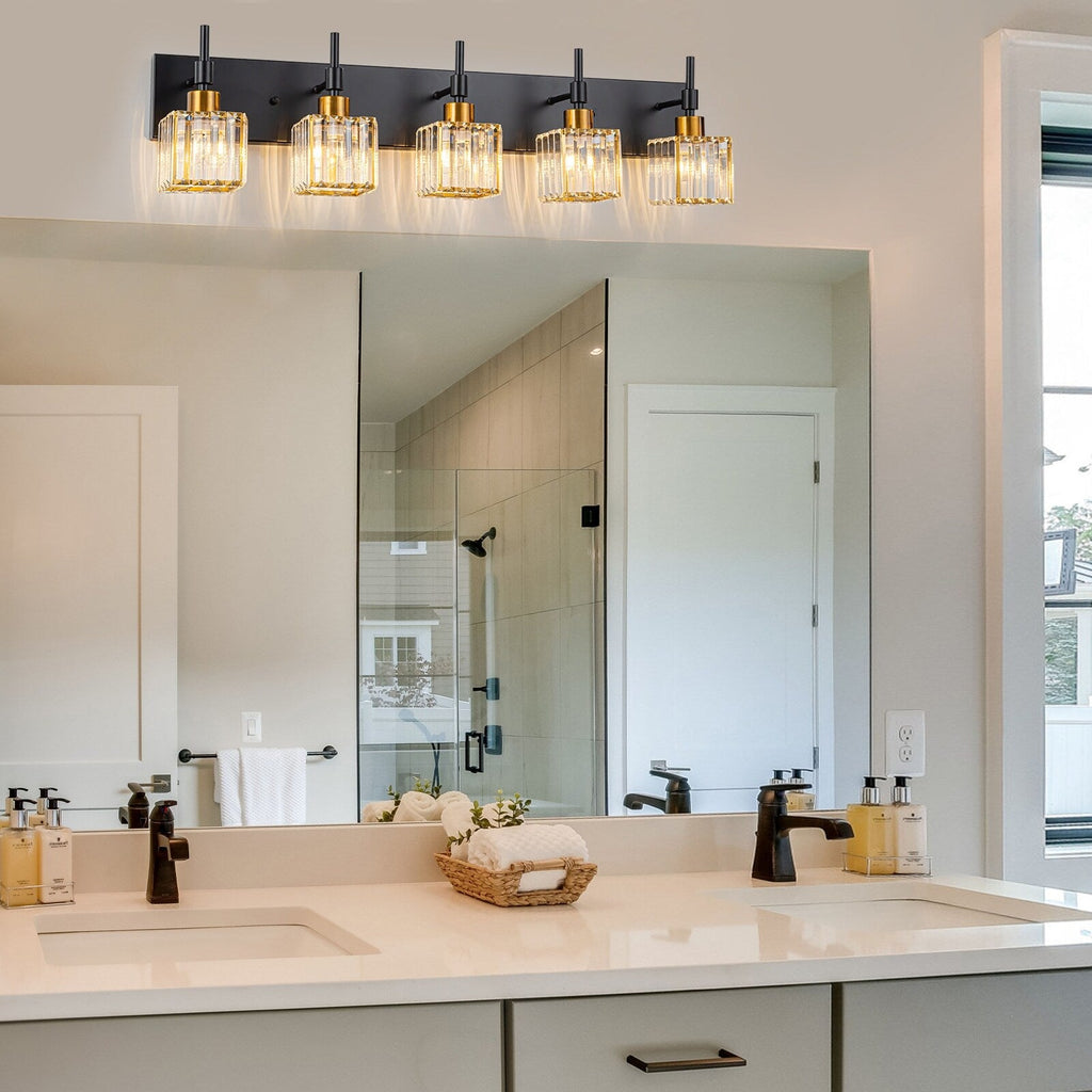 Luminaires de salle de bain en cristal à intensité variable Ora Modern sur miroir Glam Vanity Lights