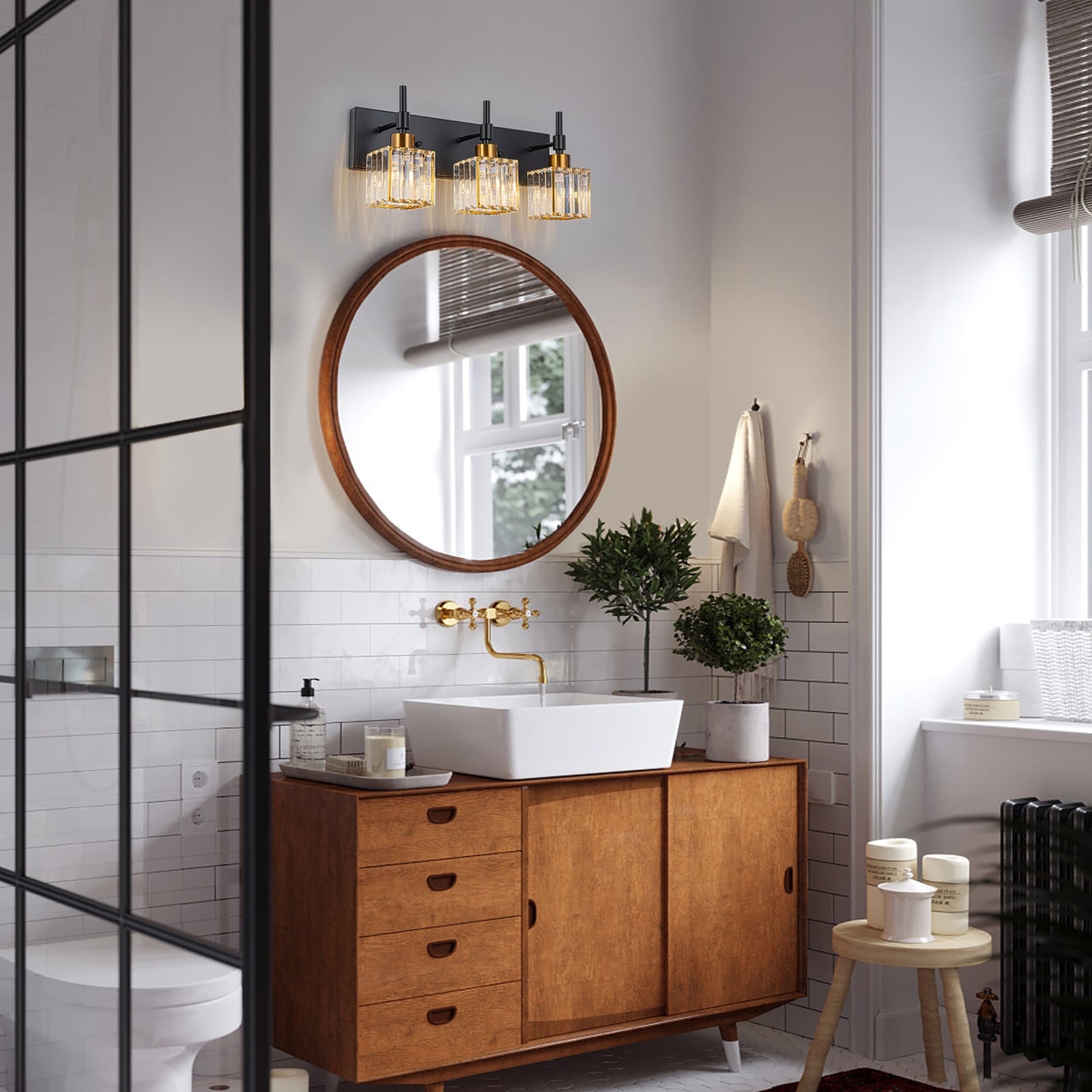 Luminaires de salle de bain en cristal à intensité variable Ora Modern sur miroir Glam Vanity Lights