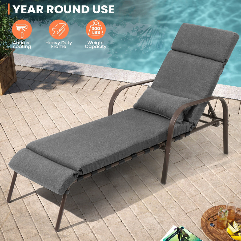 Chaise longue d'extérieur réglable avec coussin pour la plage et la piscine