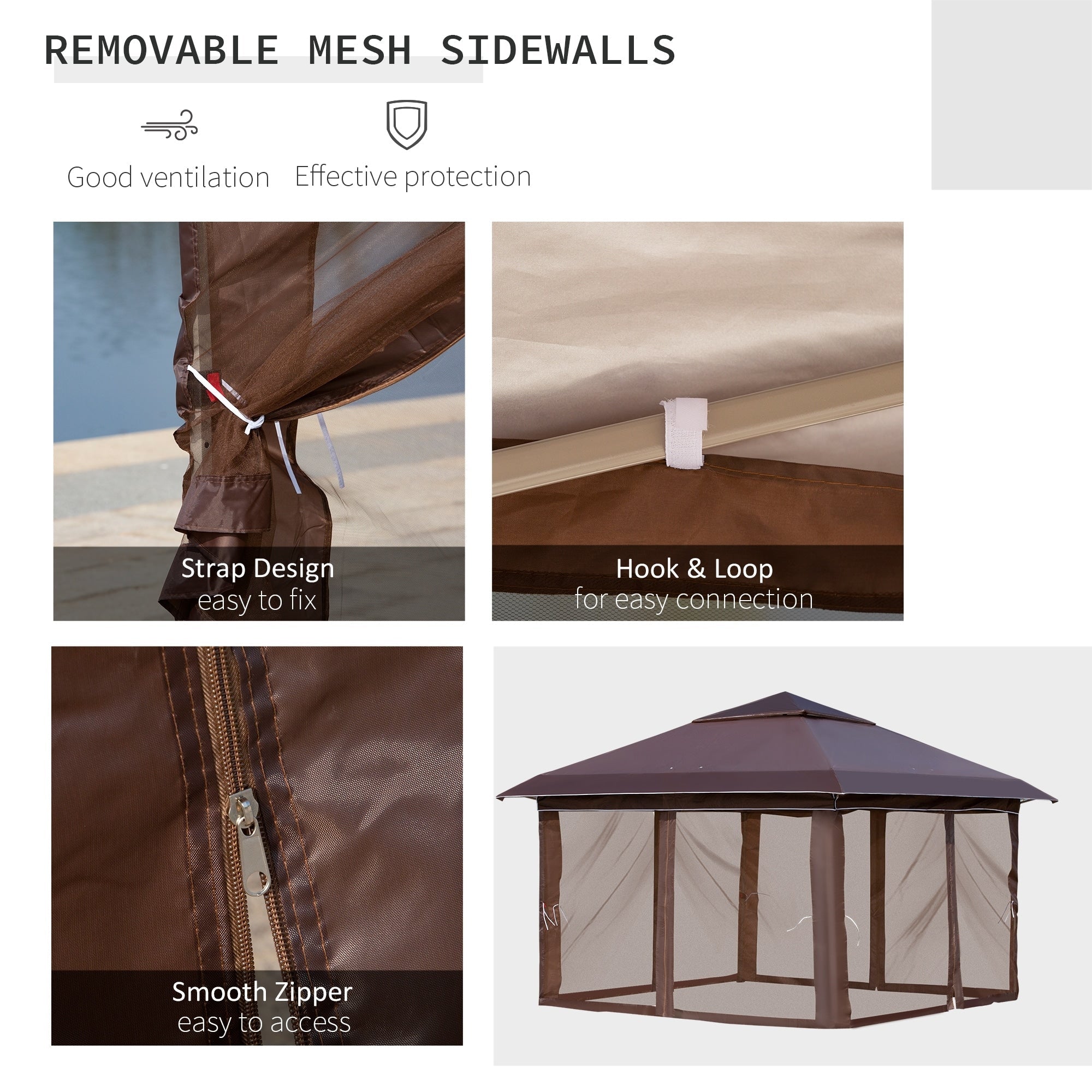 Outsunny 12' x 12' Pop Up Canopy Sun Shade Tente instantanée pliable avec filet latéral en maille, hauteur réglable sur 3 niveaux