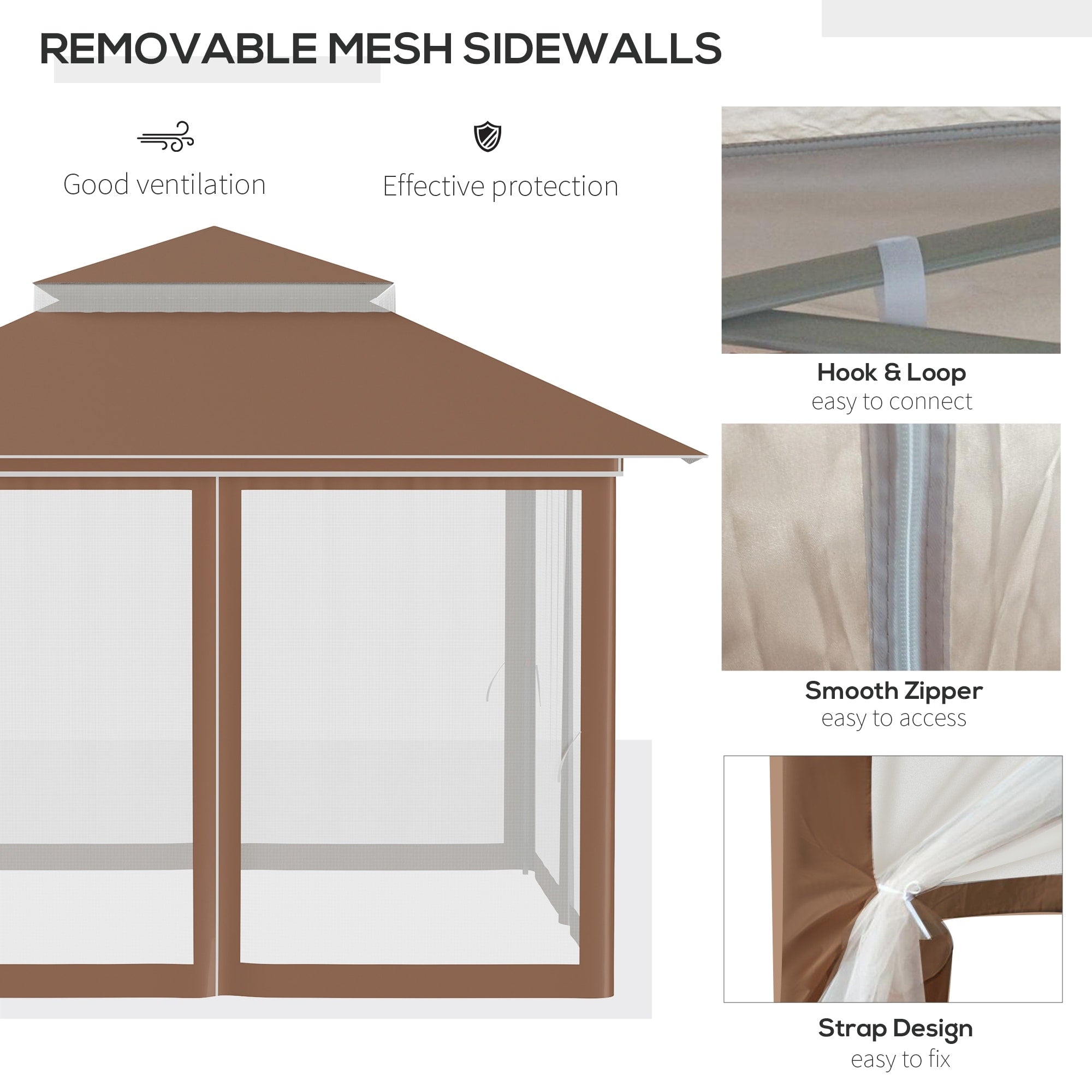 Outsunny 12' x 12' Pop Up Canopy Sun Shade Tente instantanée pliable avec filet latéral en maille, hauteur réglable sur 3 niveaux