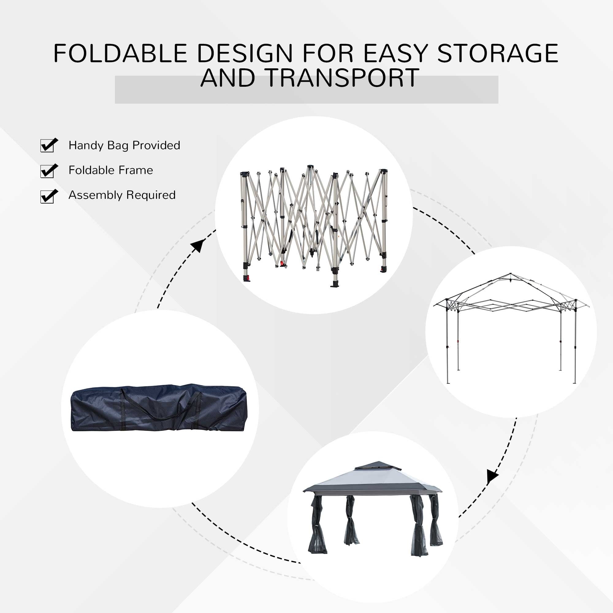 Outsunny 12' x 12' Pop Up Canopy Sun Shade Tente instantanée pliable avec filet latéral en maille, hauteur réglable sur 3 niveaux