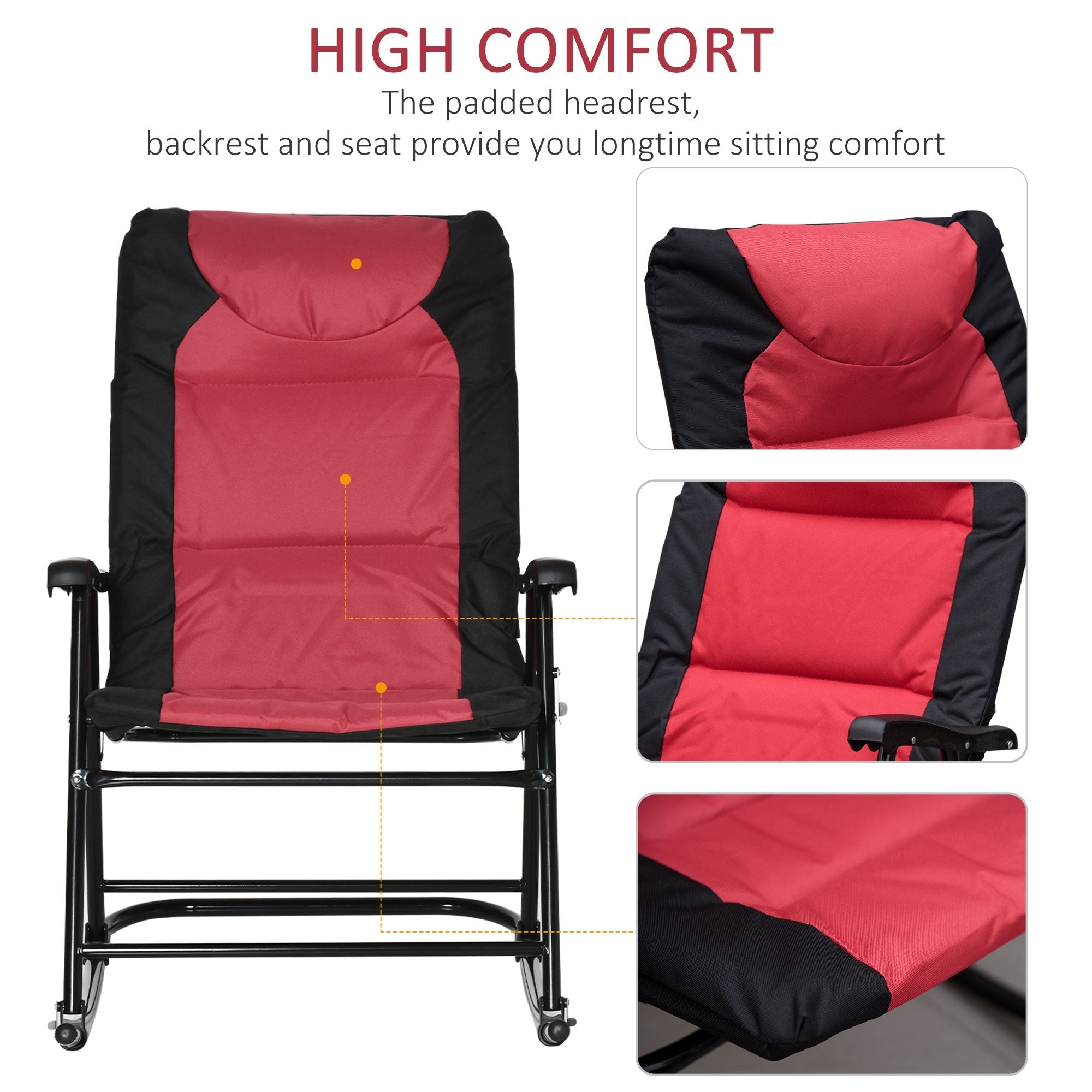 Ensemble de chaises à bascule pliantes Outsunny avec siège et dossier rembourrés, oreiller