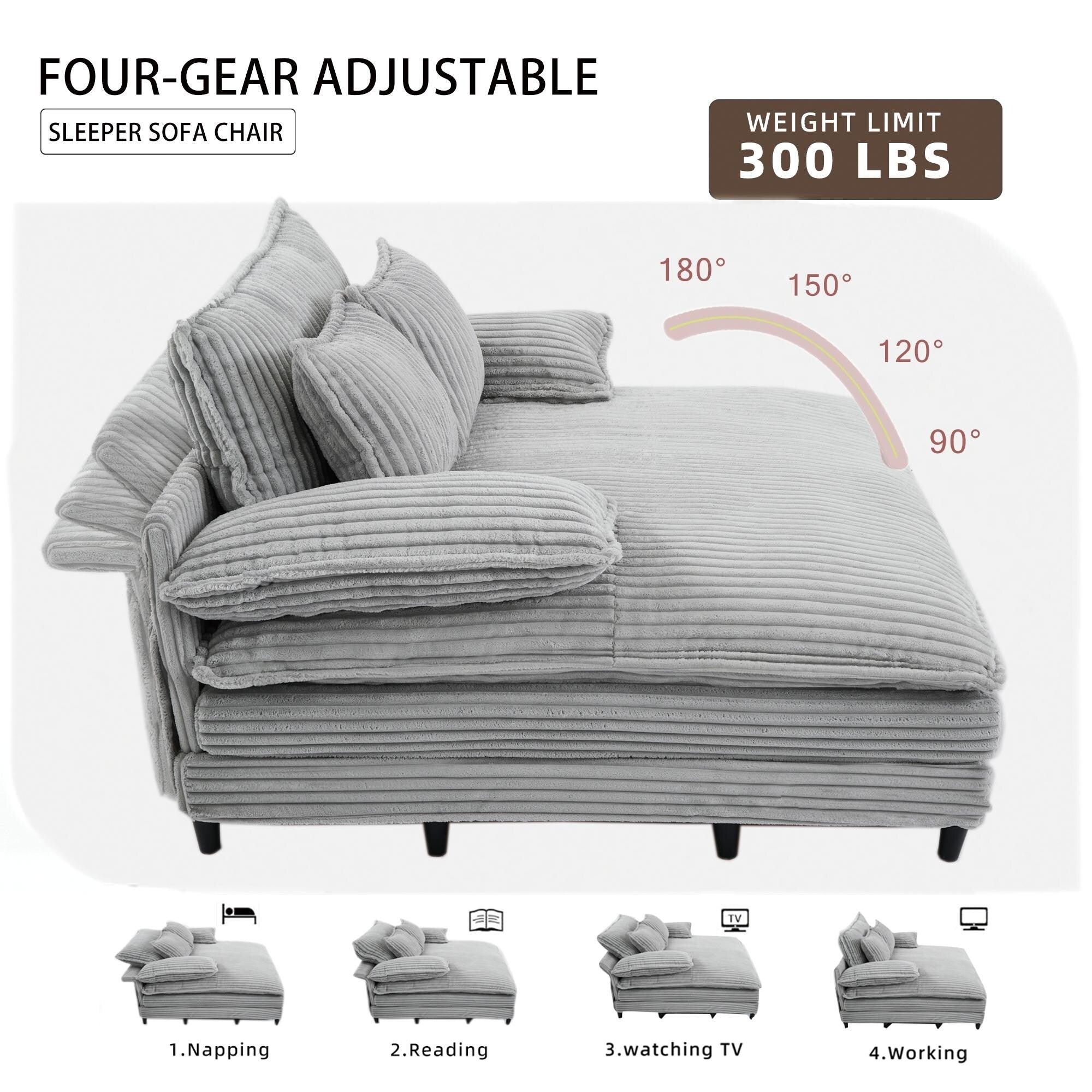 Canapé-lit surdimensionné en velours côtelé moelleux et réglable