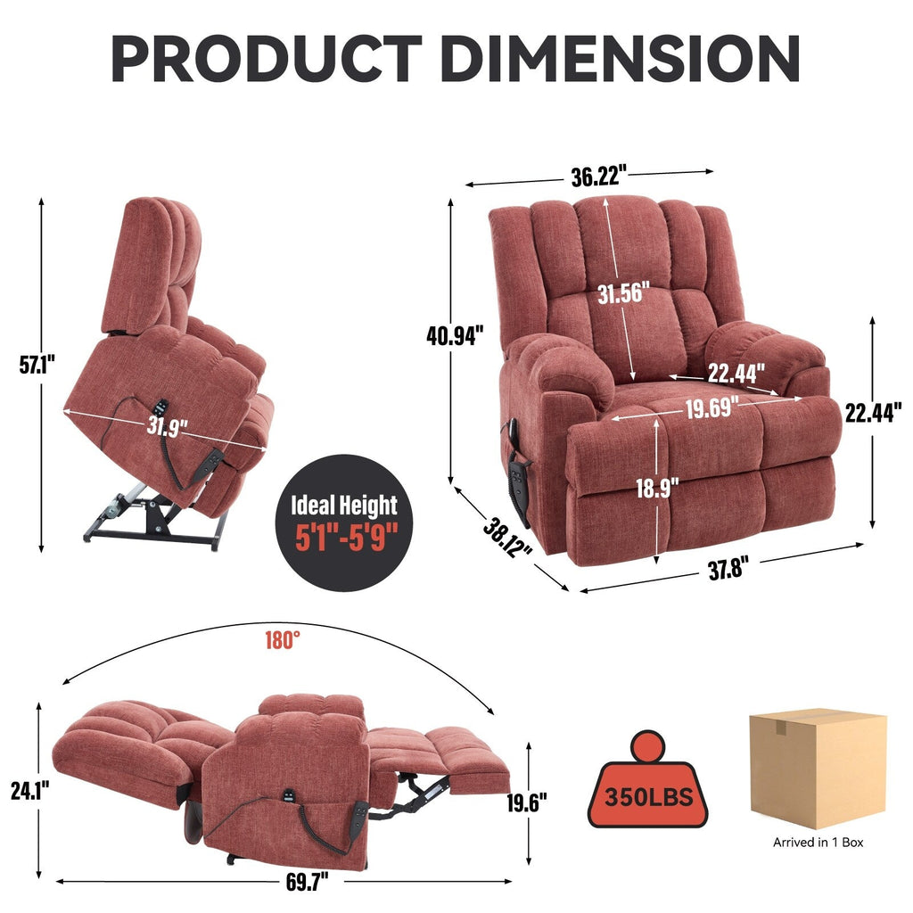 Fauteuil inclinable électrique surdimensionné en chenille avec massage et chauffage lombaire, inclinable en position infinie