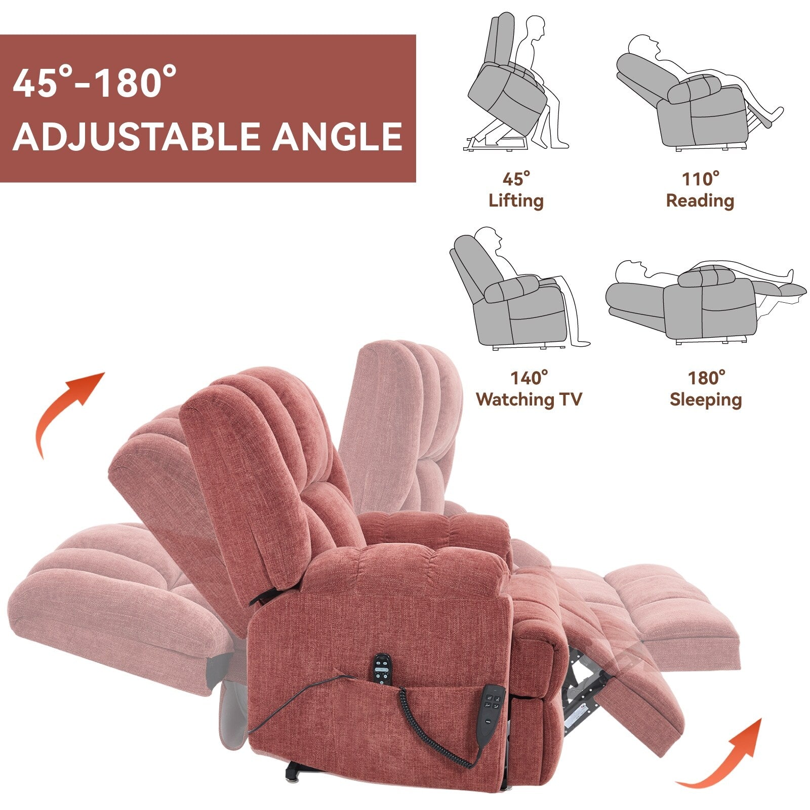 Fauteuil inclinable électrique surdimensionné en chenille avec massage et chauffage lombaire, inclinable en position infinie