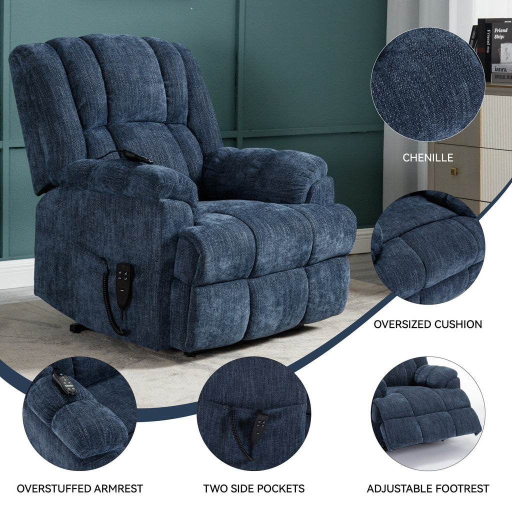 Fauteuil inclinable électrique surdimensionné en chenille avec massage et chauffage lombaire, inclinable en position infinie