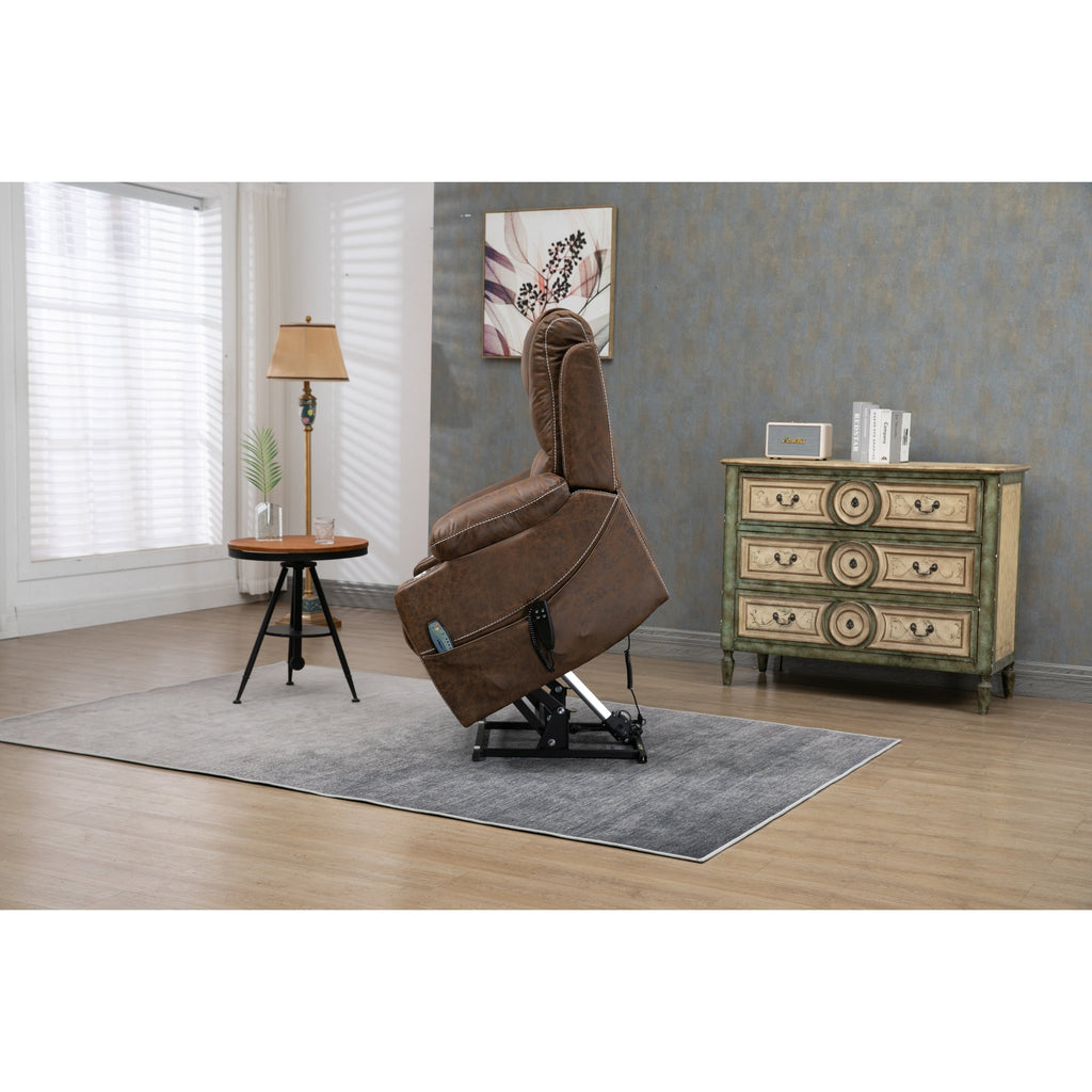 Fauteuil inclinable électrique surdimensionné en cuir PU avec massage, chauffage lombaire, porte-gobelet, inclinaison à plat à 180°