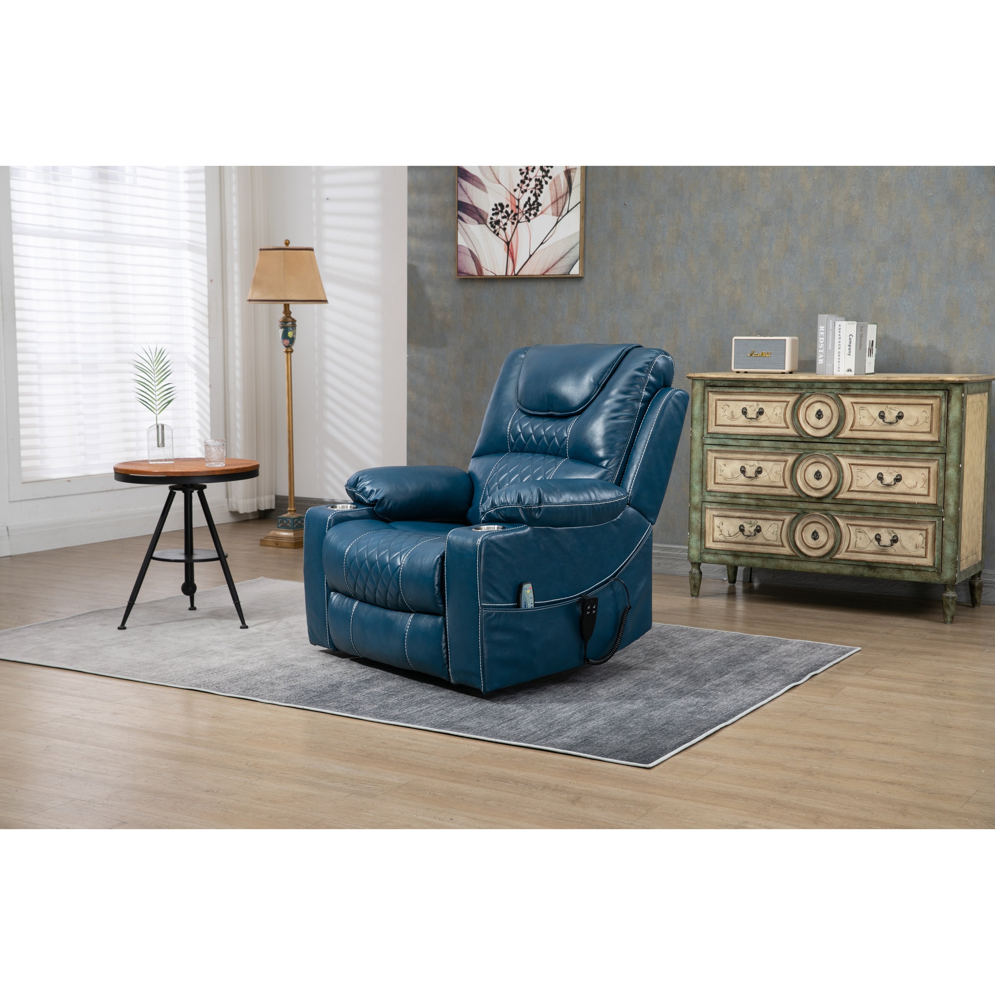 Fauteuil inclinable électrique surdimensionné en cuir PU avec massage, chauffage lombaire, porte-gobelet, inclinaison à plat à 180°