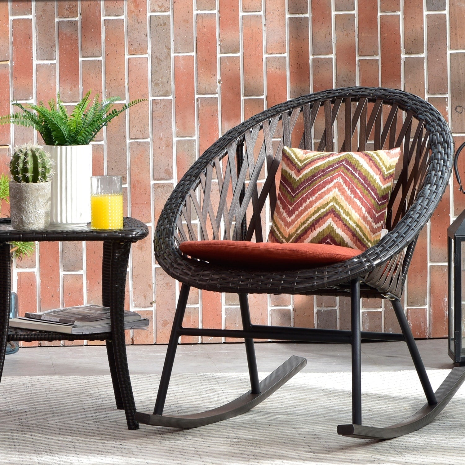 Ensemble bistrot OVIOS 3 pièces avec chaises à bascule et table basse en verre