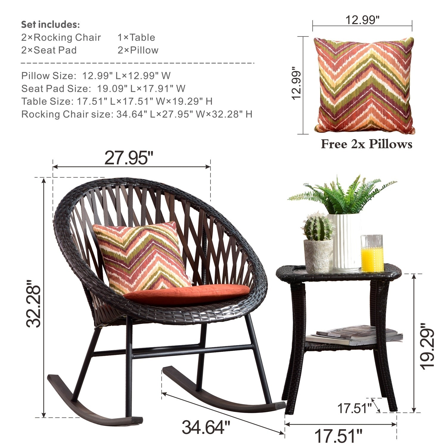 Ensemble bistrot OVIOS 3 pièces avec chaises à bascule et table basse en verre