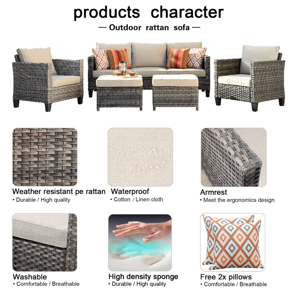 Ensemble de 5 sièges de jardin à dossier haut en osier OVIOS