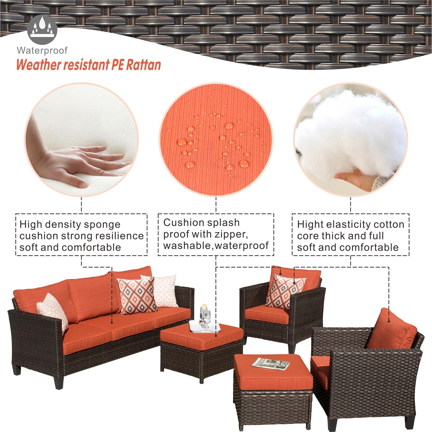 Ensemble de 5 sièges de jardin à dossier haut en osier OVIOS