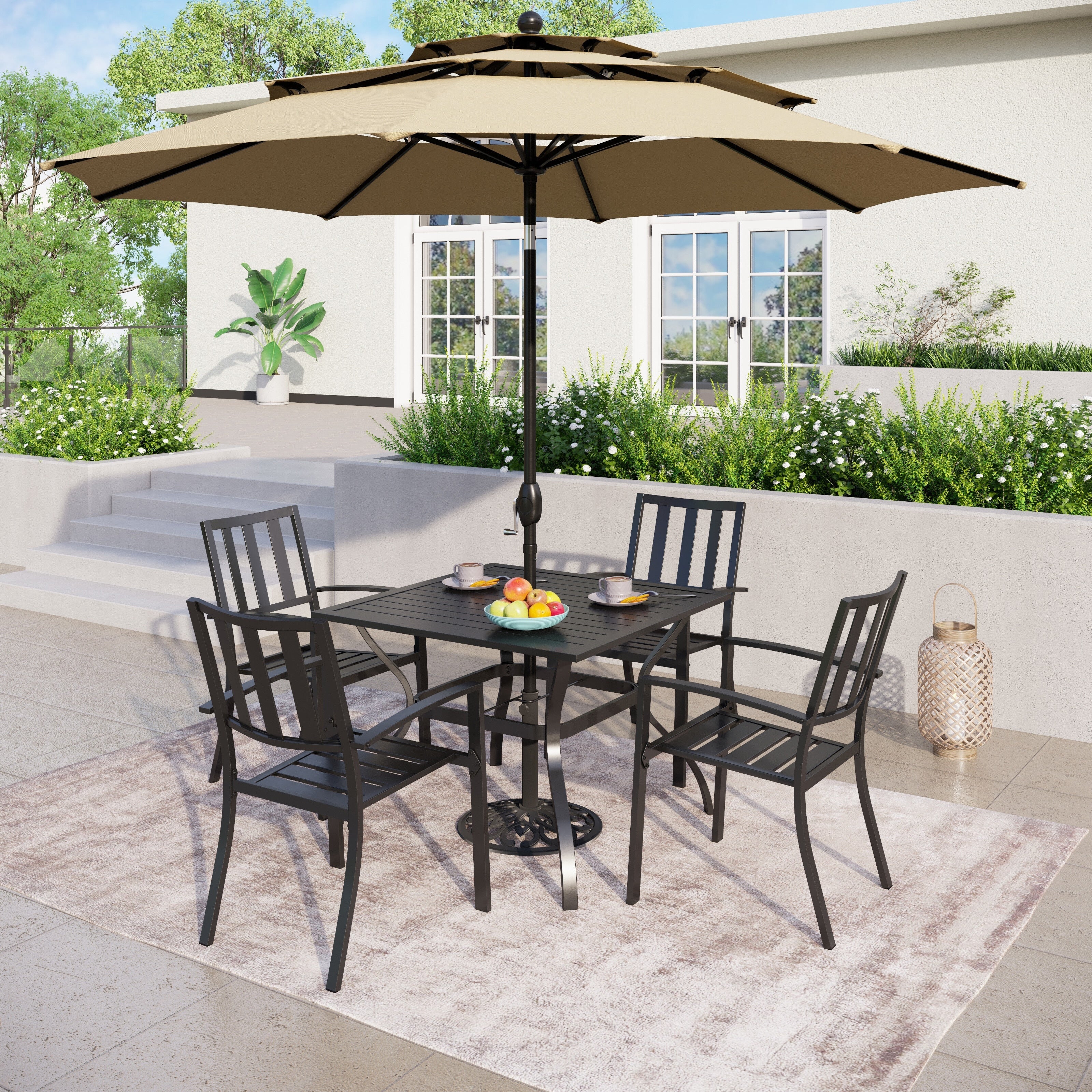 Parasol de terrasse inclinable à 3 niveaux de 10 pieds de MAISON ARTS, parasol d'extérieur à double ventilation avec lumières LED