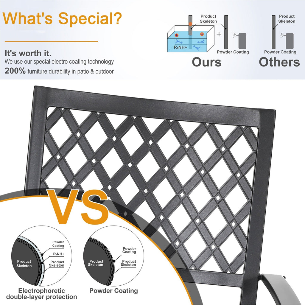 Ensemble de salle à manger de patio 6 pièces MAISON ARTS avec parasol à inclinaison automatique à 3 niveaux de 10 pieds : 4 chaises d'extérieur en métal et 1 table à manger carrée en métal