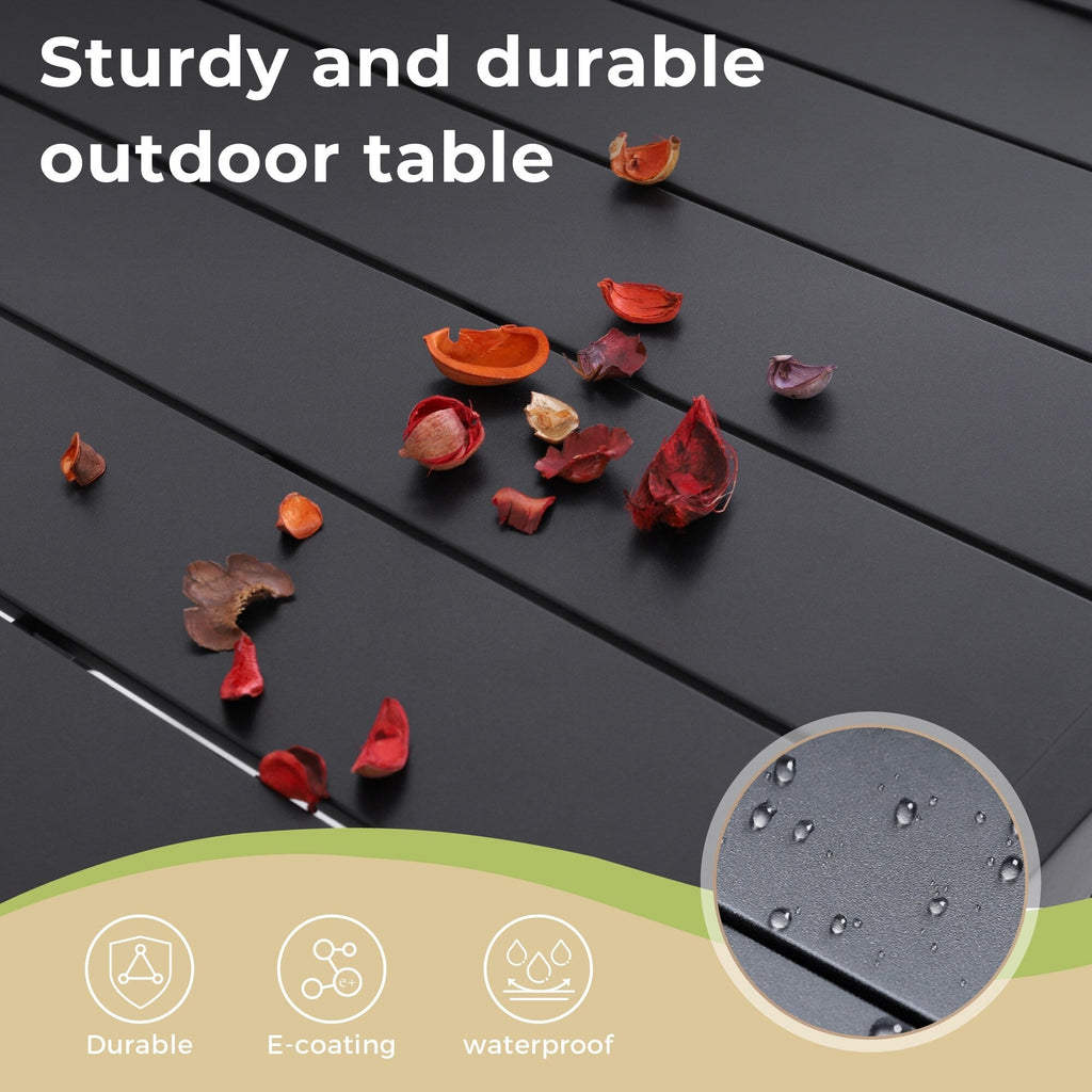 Ensemble de salle à manger de patio 6 pièces MAISON ARTS avec parasol à inclinaison automatique à 3 niveaux de 10 pieds : 4 chaises d'extérieur en métal et 1 table à manger carrée en métal